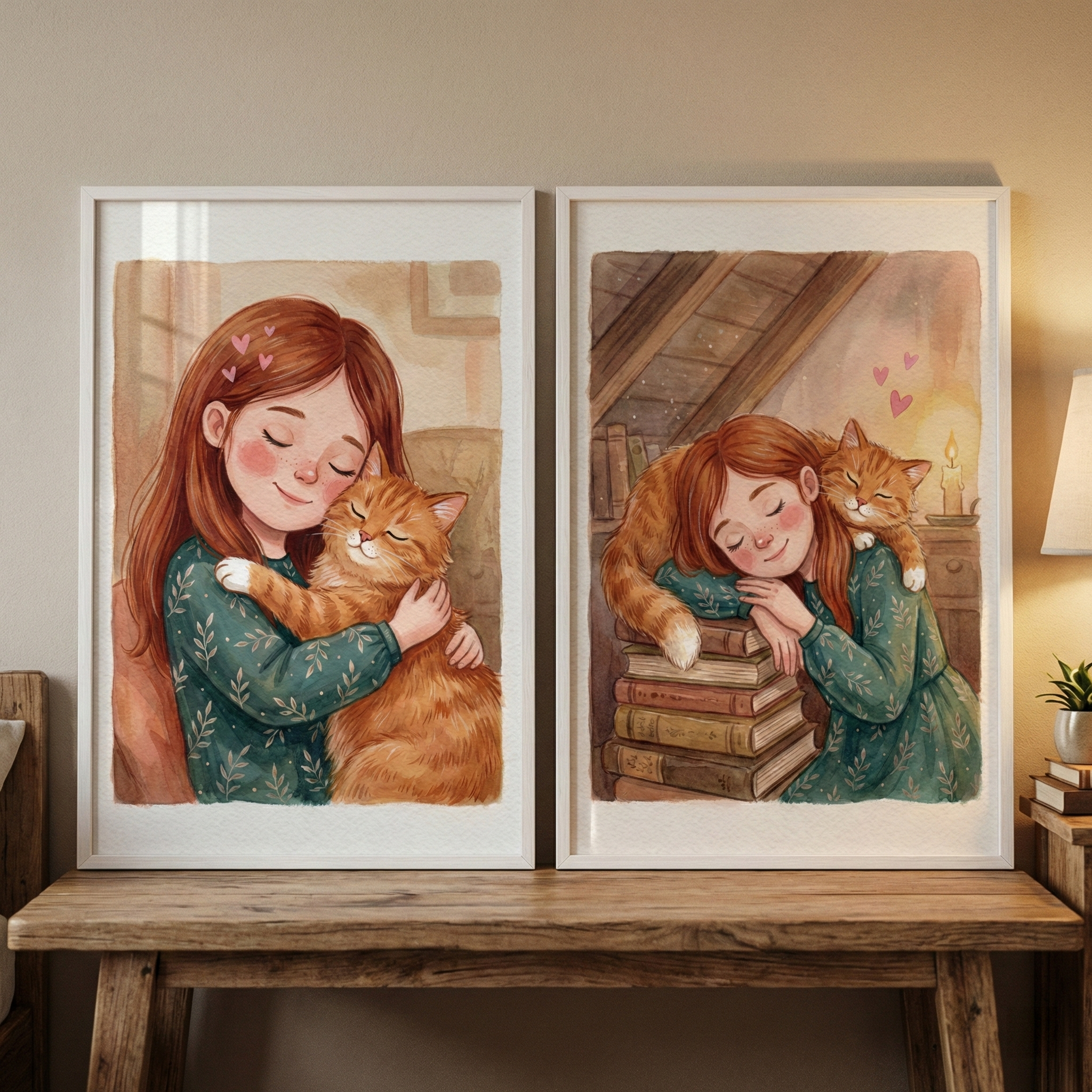 Ginger Cat Nursery Wall Art Set of 2 - Cozy Cat Cuddles