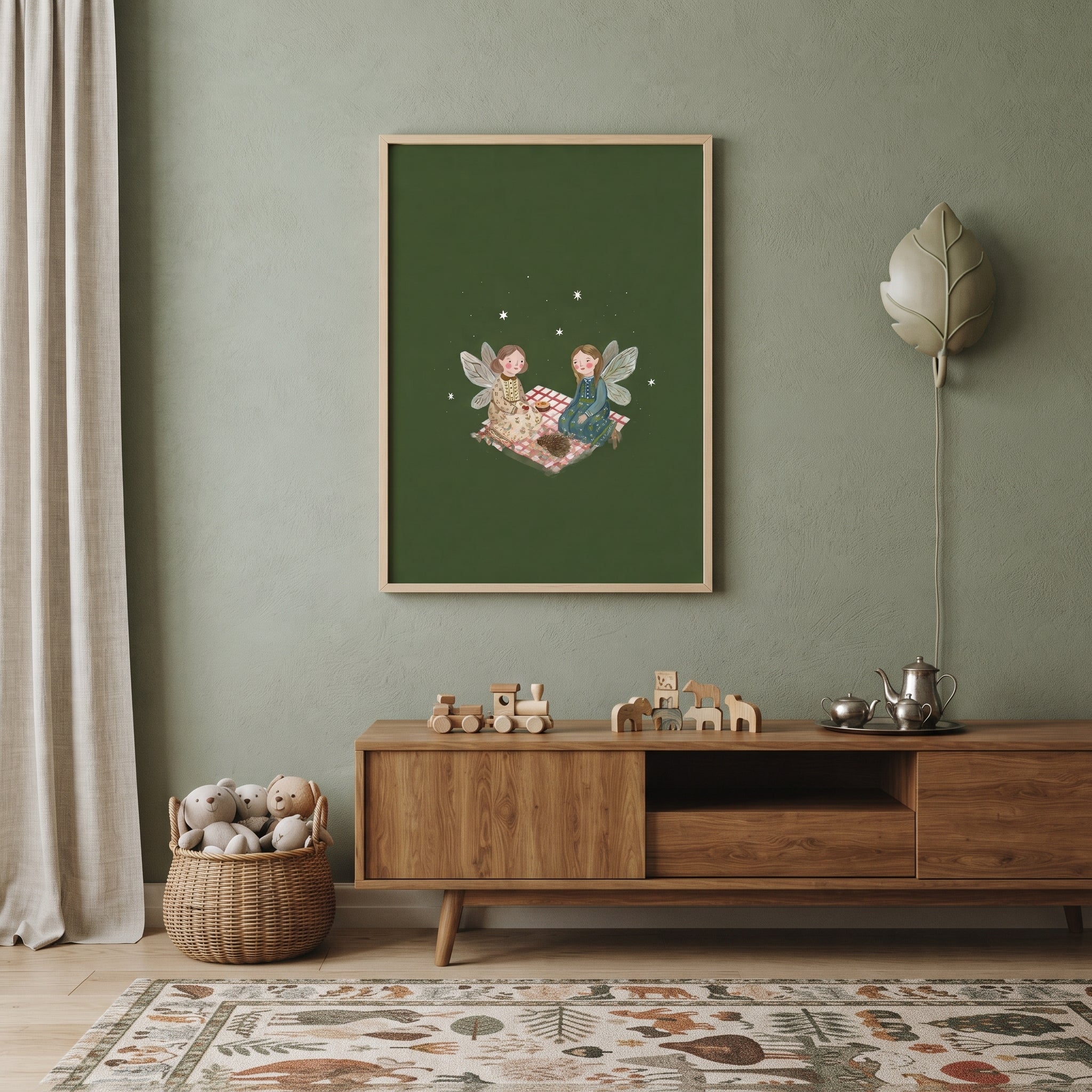 Gingham Blanket Picnic Fairies Wall Art - Fairy Picnic Night
