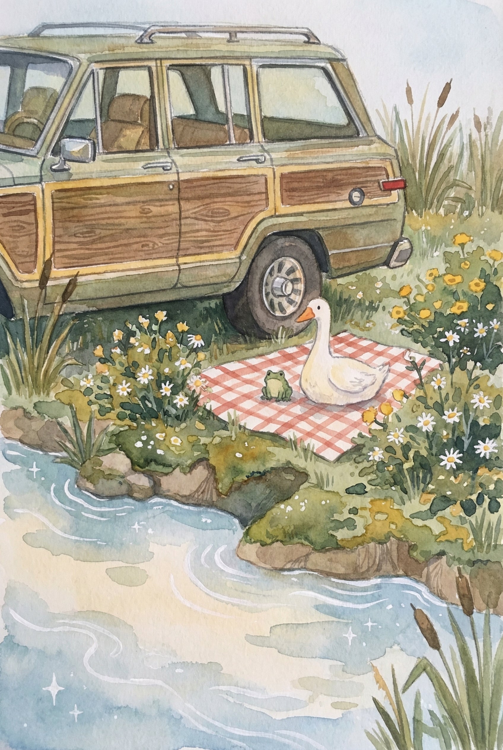 Gingham Blanket Picnic Goose Wall Art - Cozy Meadow Picnic