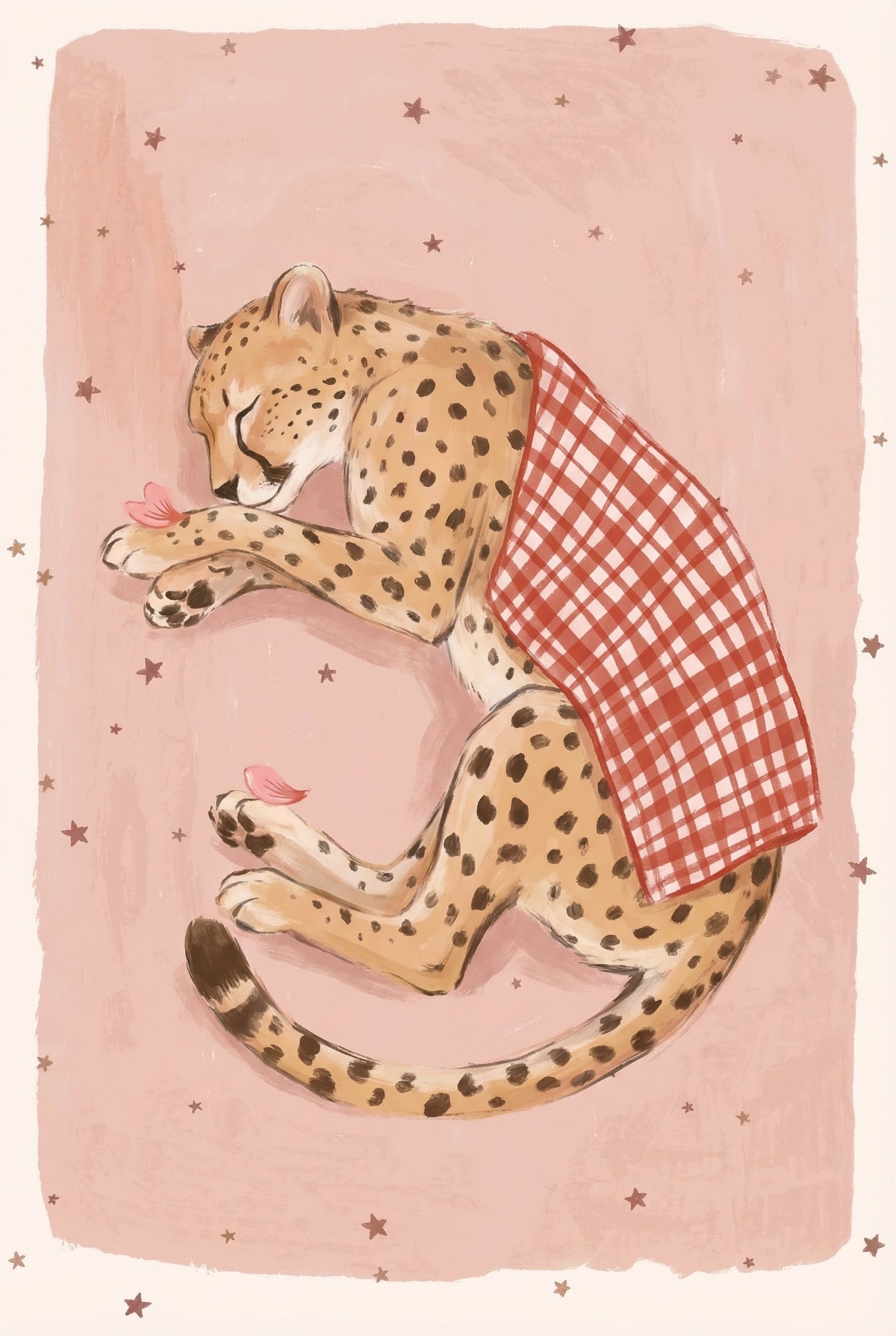 Gingham Blanket Sleeping Cheetah Wall Art - Cozy Cheetah Nap