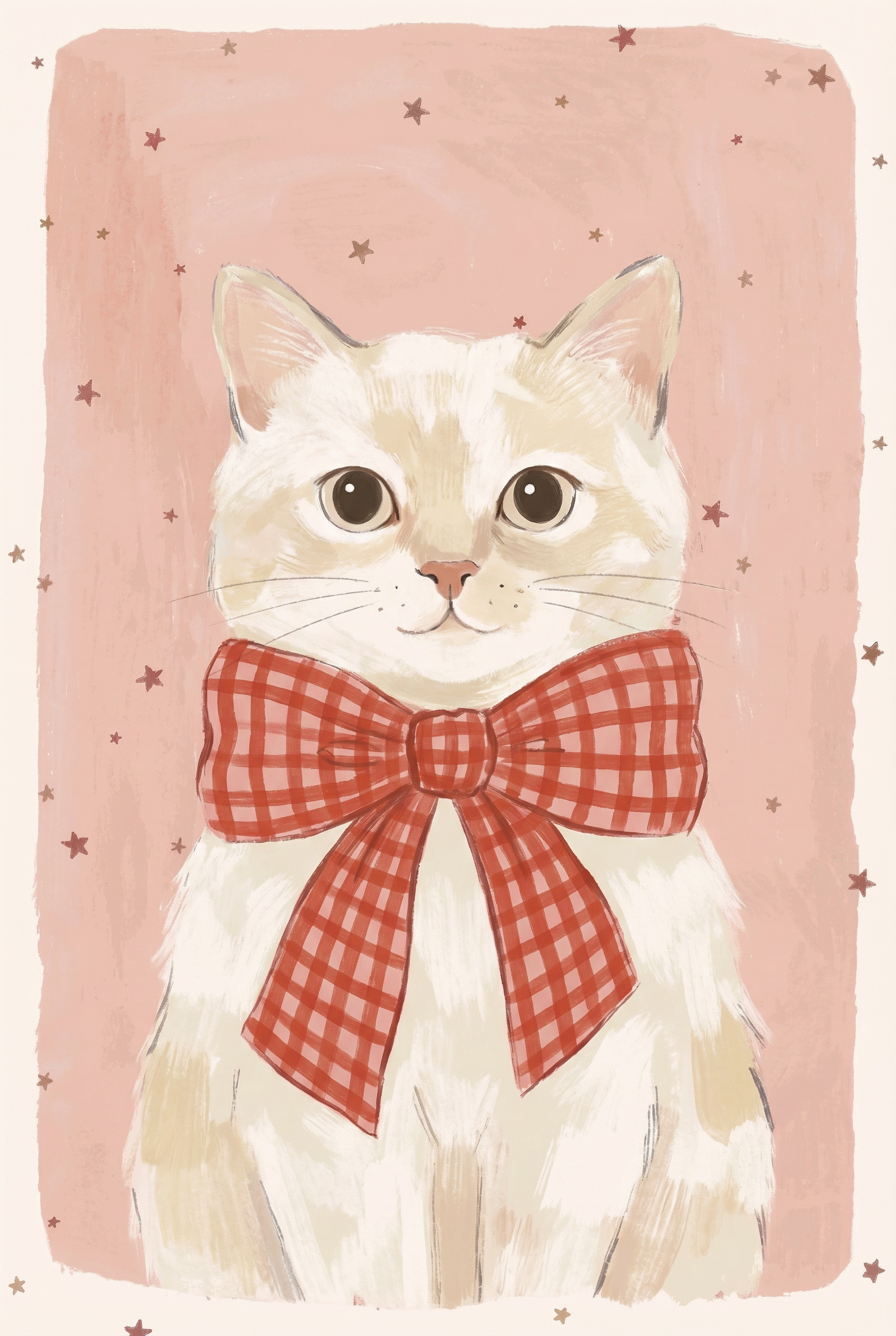 Gingham Bow Cream Cat Wall Art - Fancy Gingham Cat