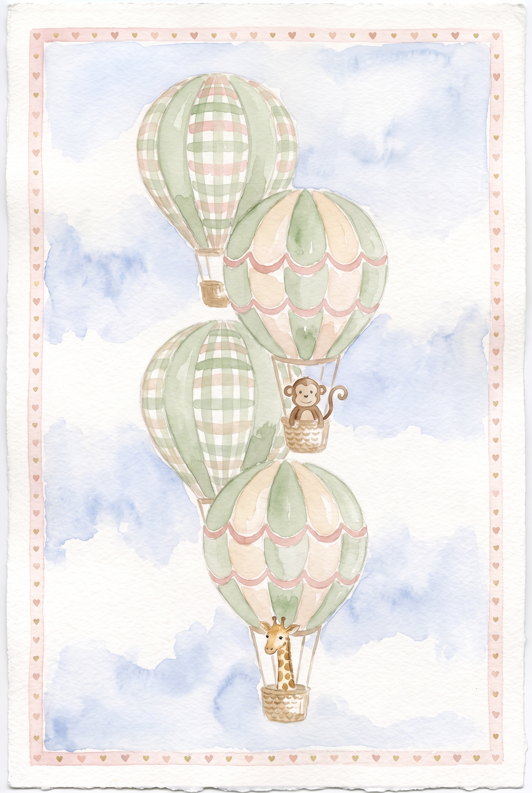 Gingham Hot Air Balloon Wall Art - Whimsical Sky Safari