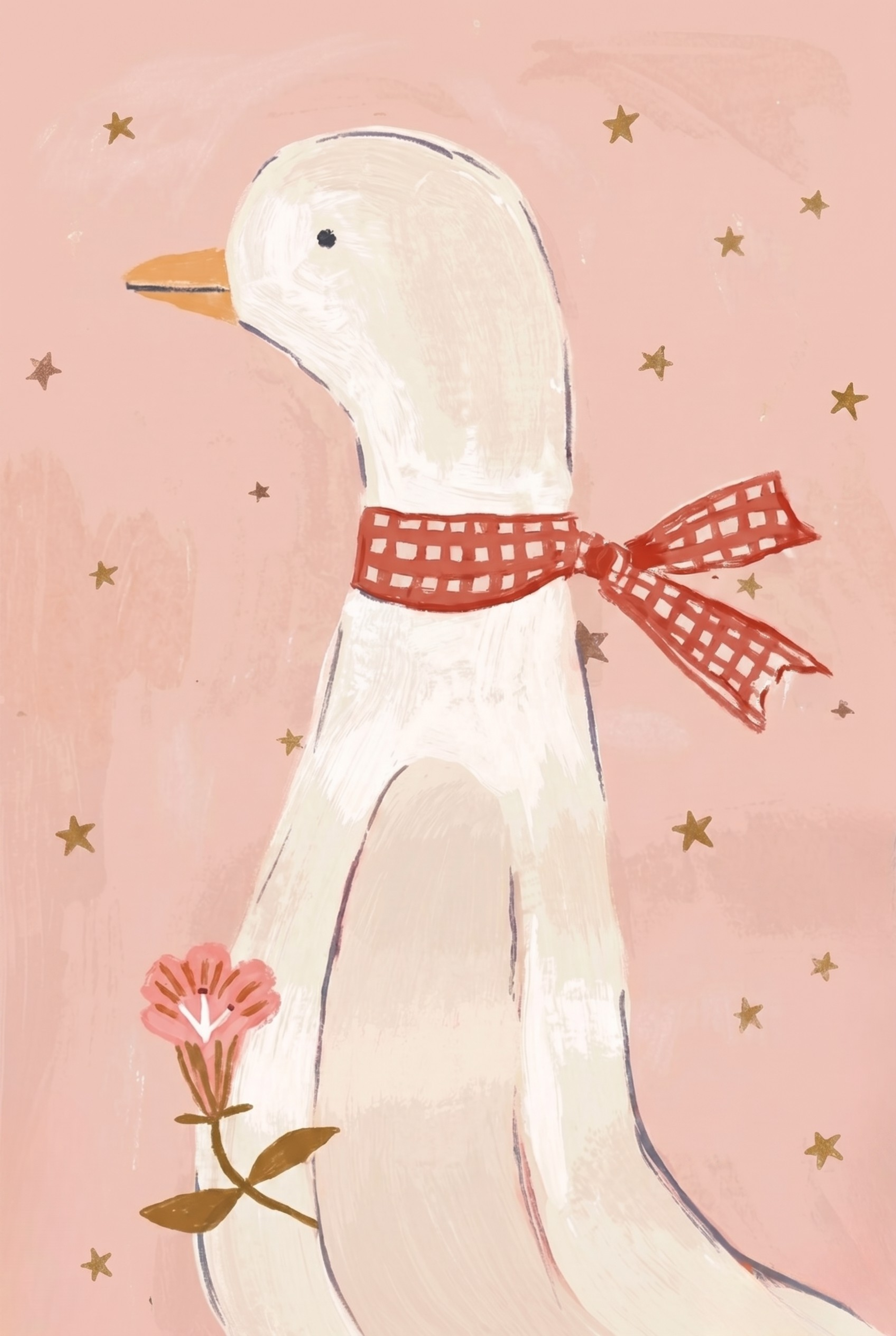 Gingham Necktie White Goose Wall Art - Checkered Bow Goose