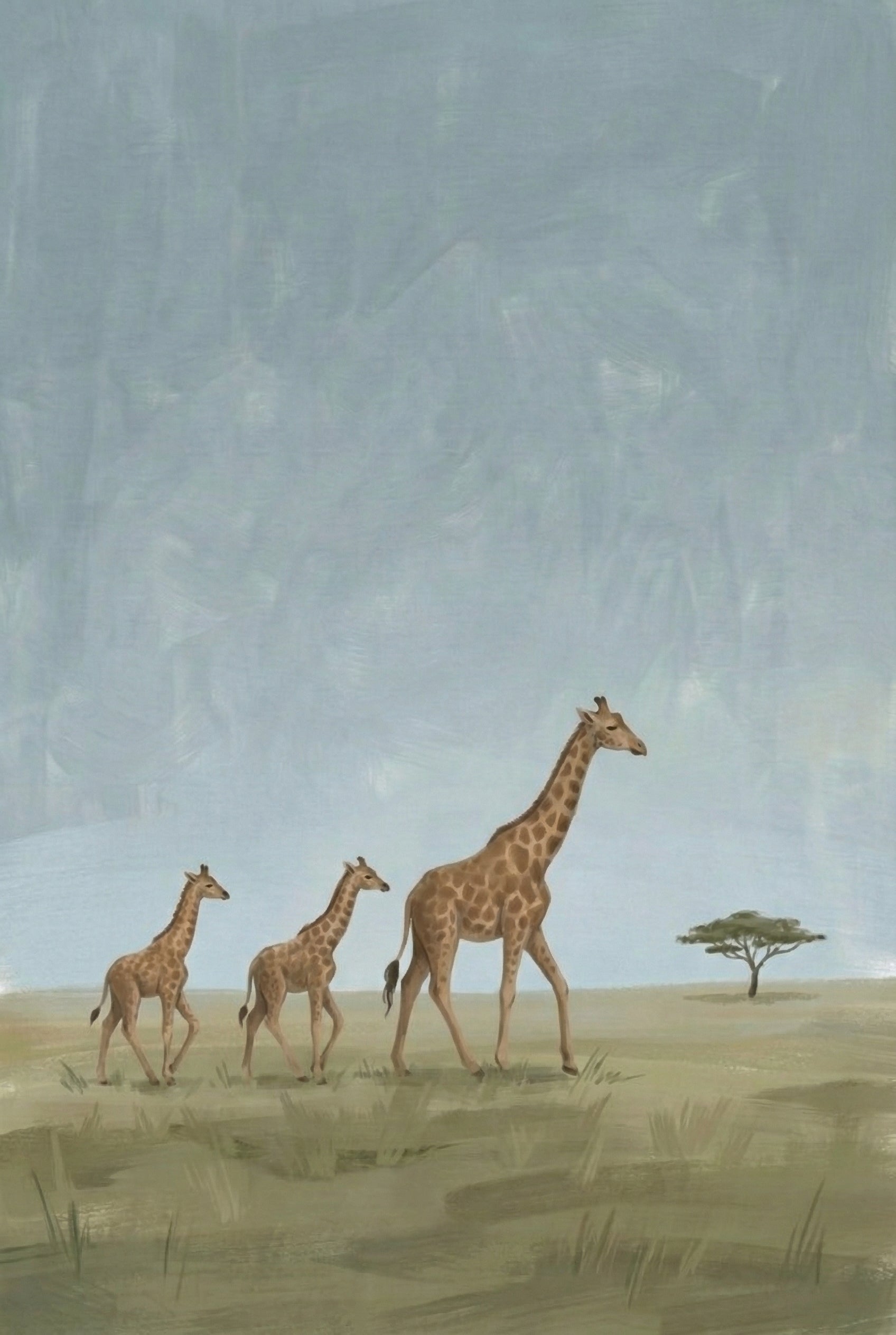 Giraffe Family Safari Nursery Decor Wall Art - Savanna Family Stroll
