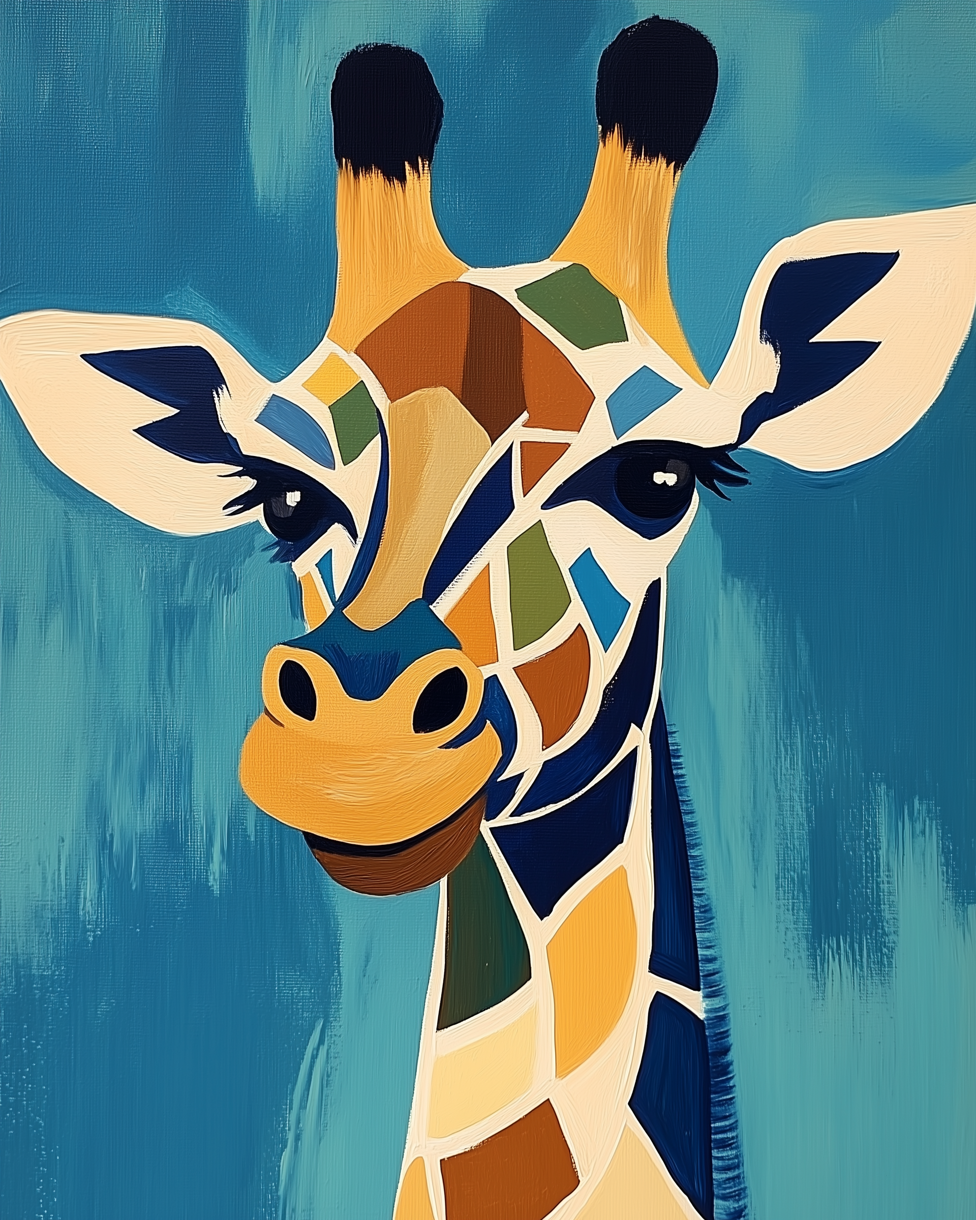 Colorful Giraffe Wall Art for Nursery, Playroom or Kids Bedrooms - Vibrant Blue Safari Animal Decor - Mosaic Heights