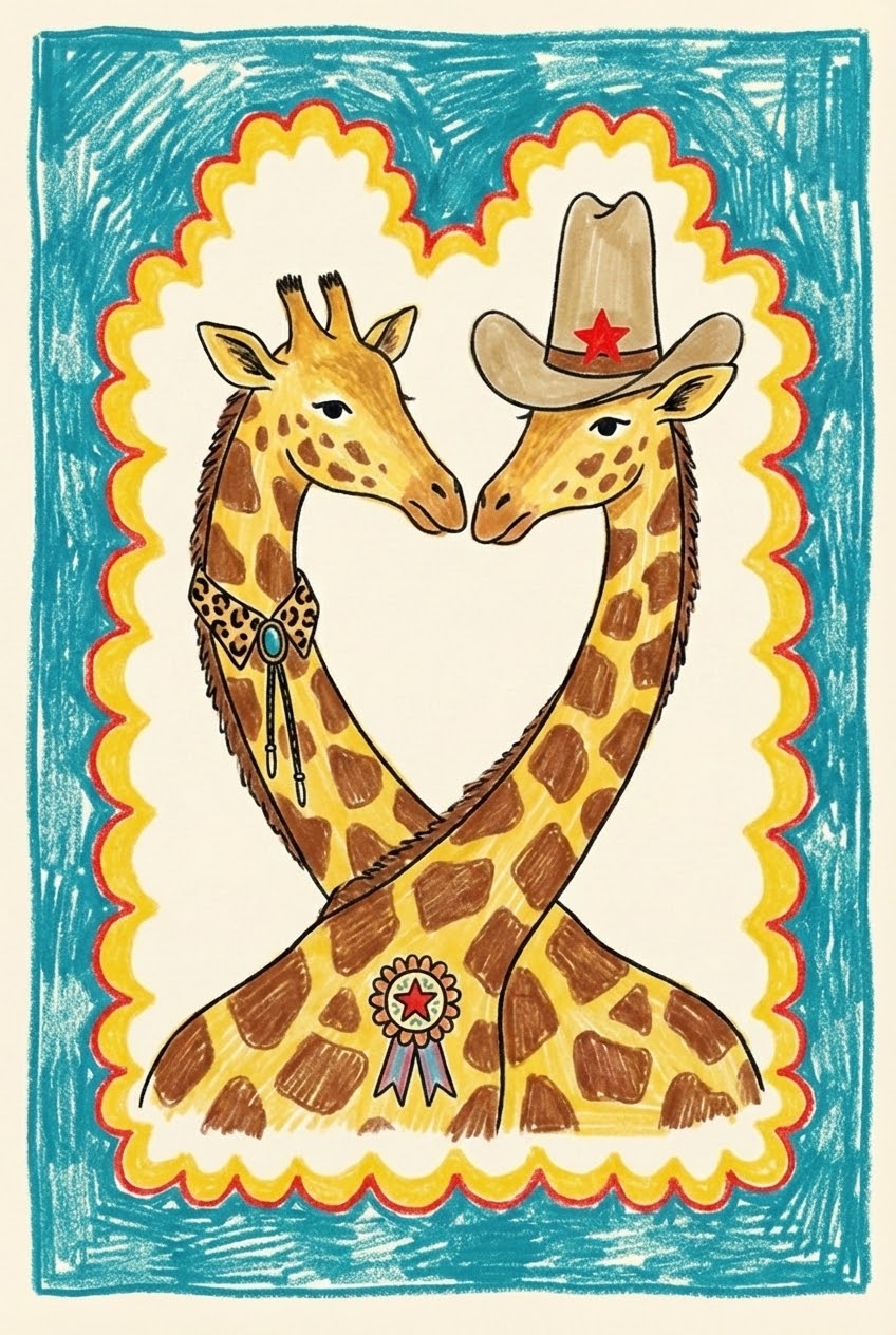Cowboy Cuddles - Giraffe Framed Wall Art for Nursery, Playroom or Kids Bedrooms