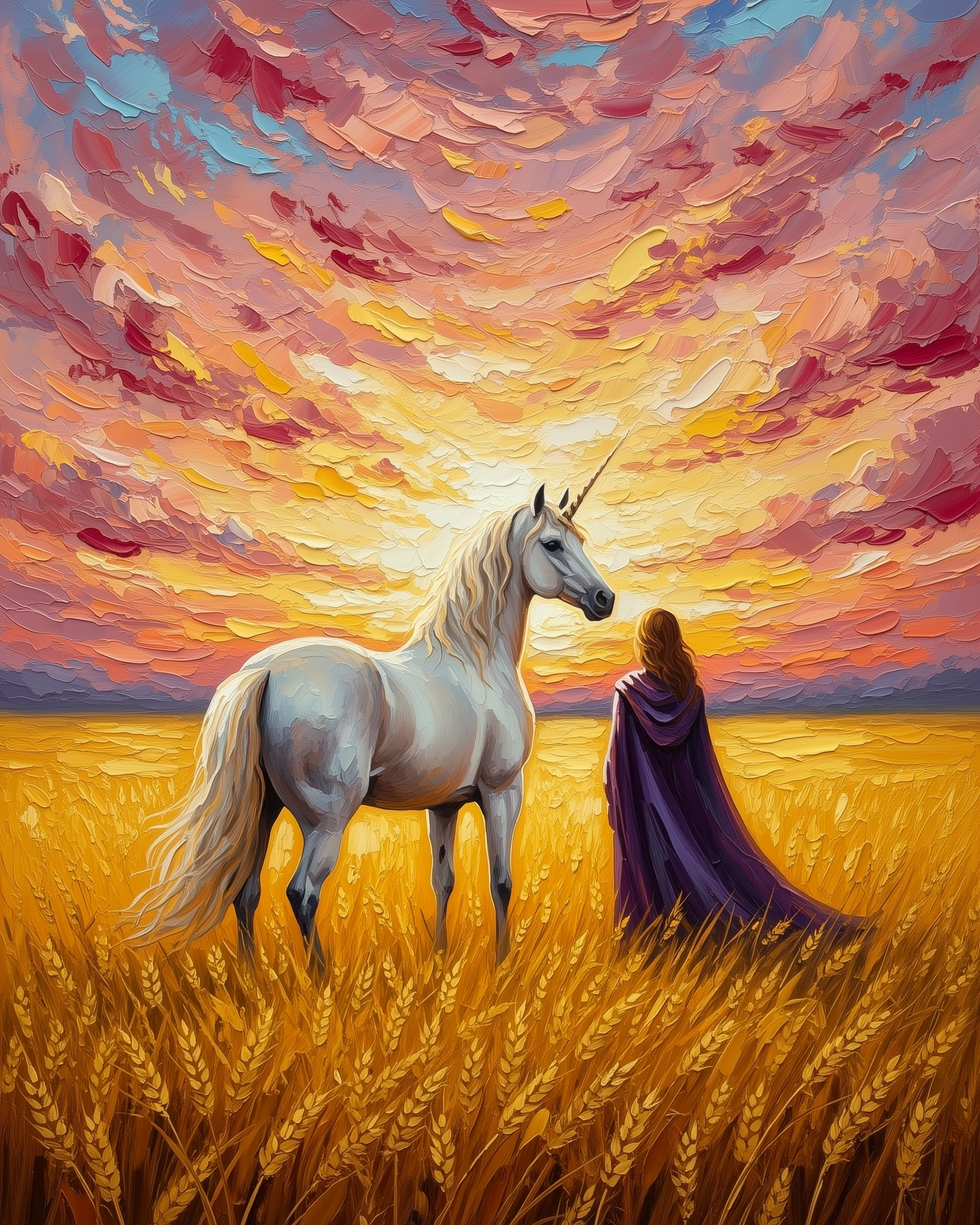 Golden Hour Meet - Girl and Unicorn Wall Art for Nursery, Playroom or Kids Bedrooms