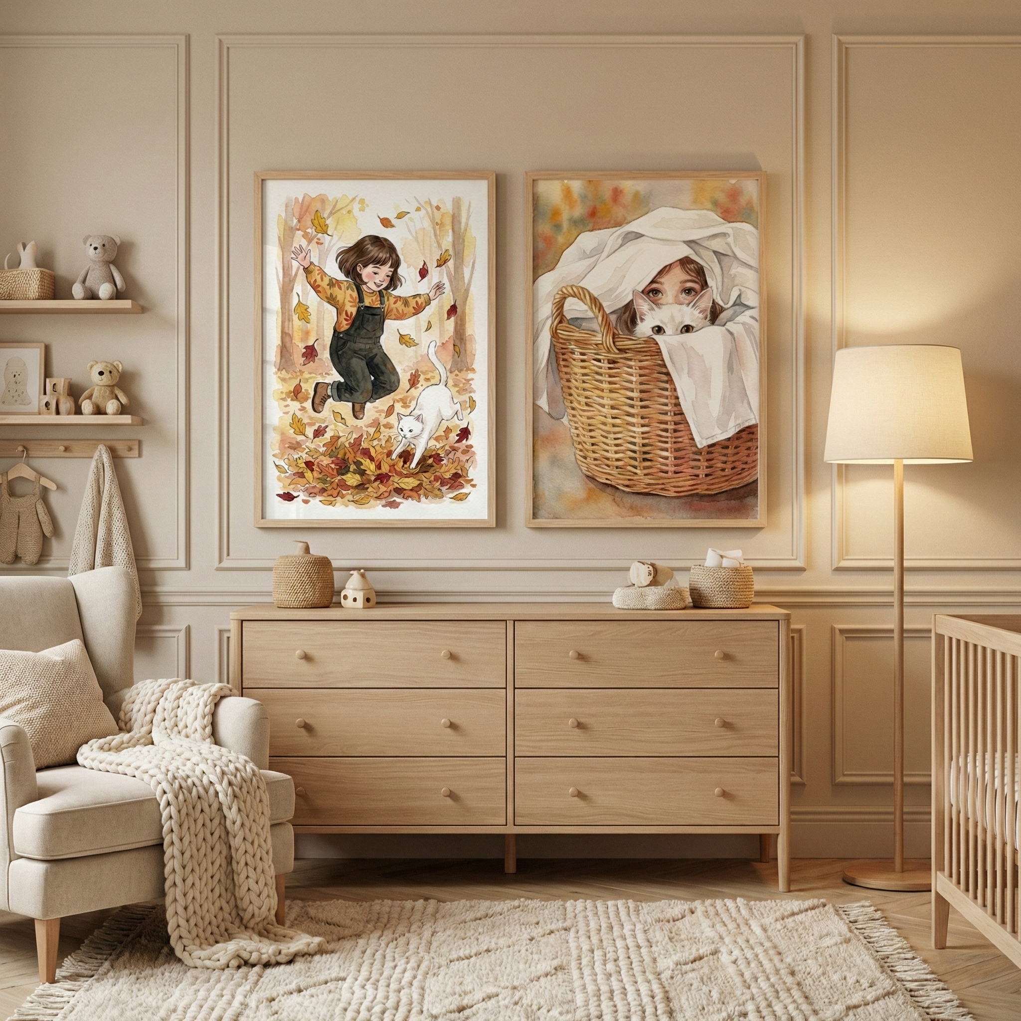 Girl And Cat Art Set of 2 - Autumn Play Days