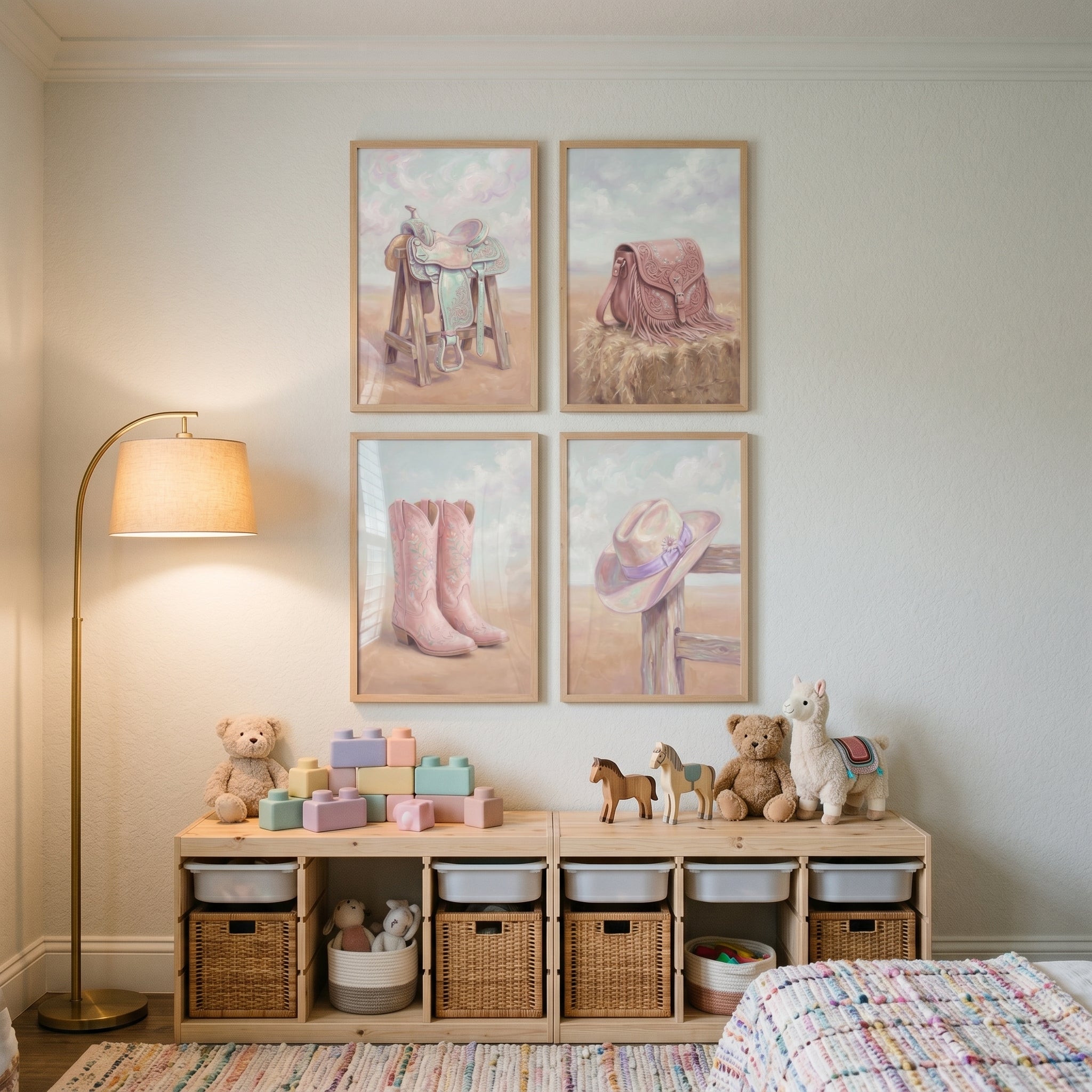 Girly Pink Western Gear Wall Art Set of 4 - Pastel Western Soul