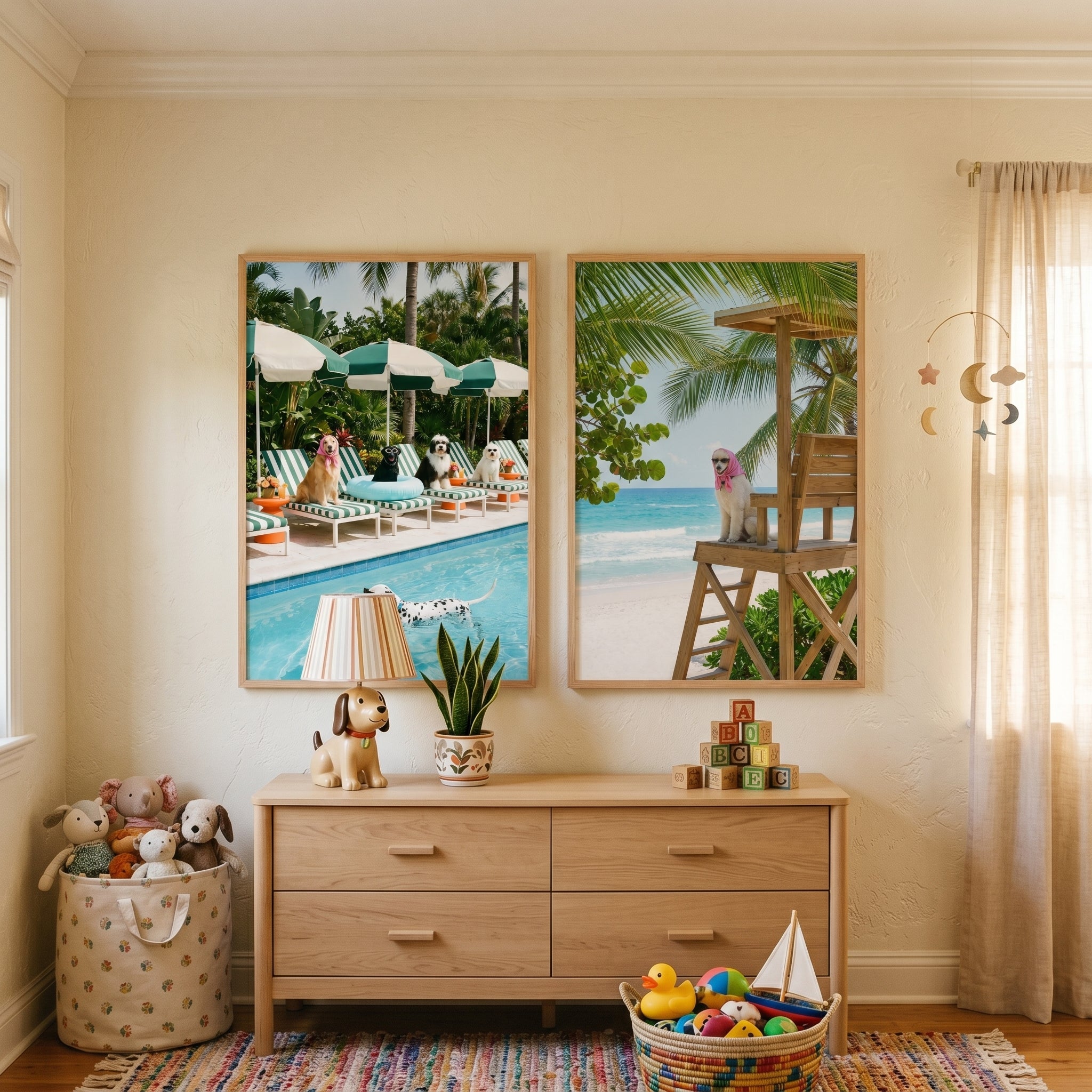 Glamorous Tropical Resort Dog Wall Art Set of 2 - Posh Pooch Vacation
