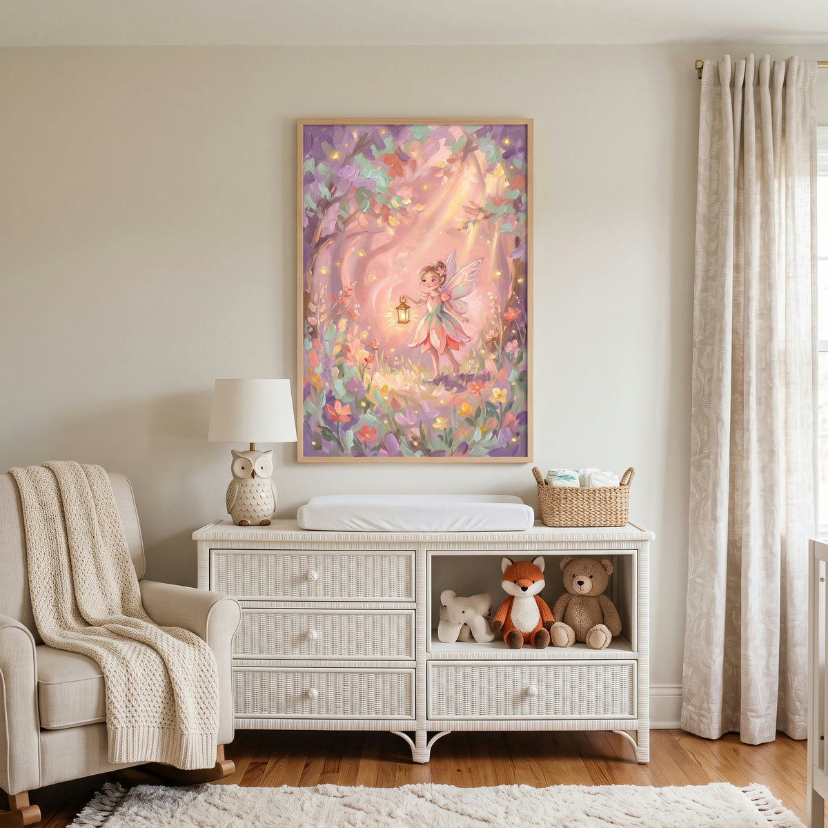 Glowing Gold Lantern Fairy Wall Art - Enchanted Forest Glow