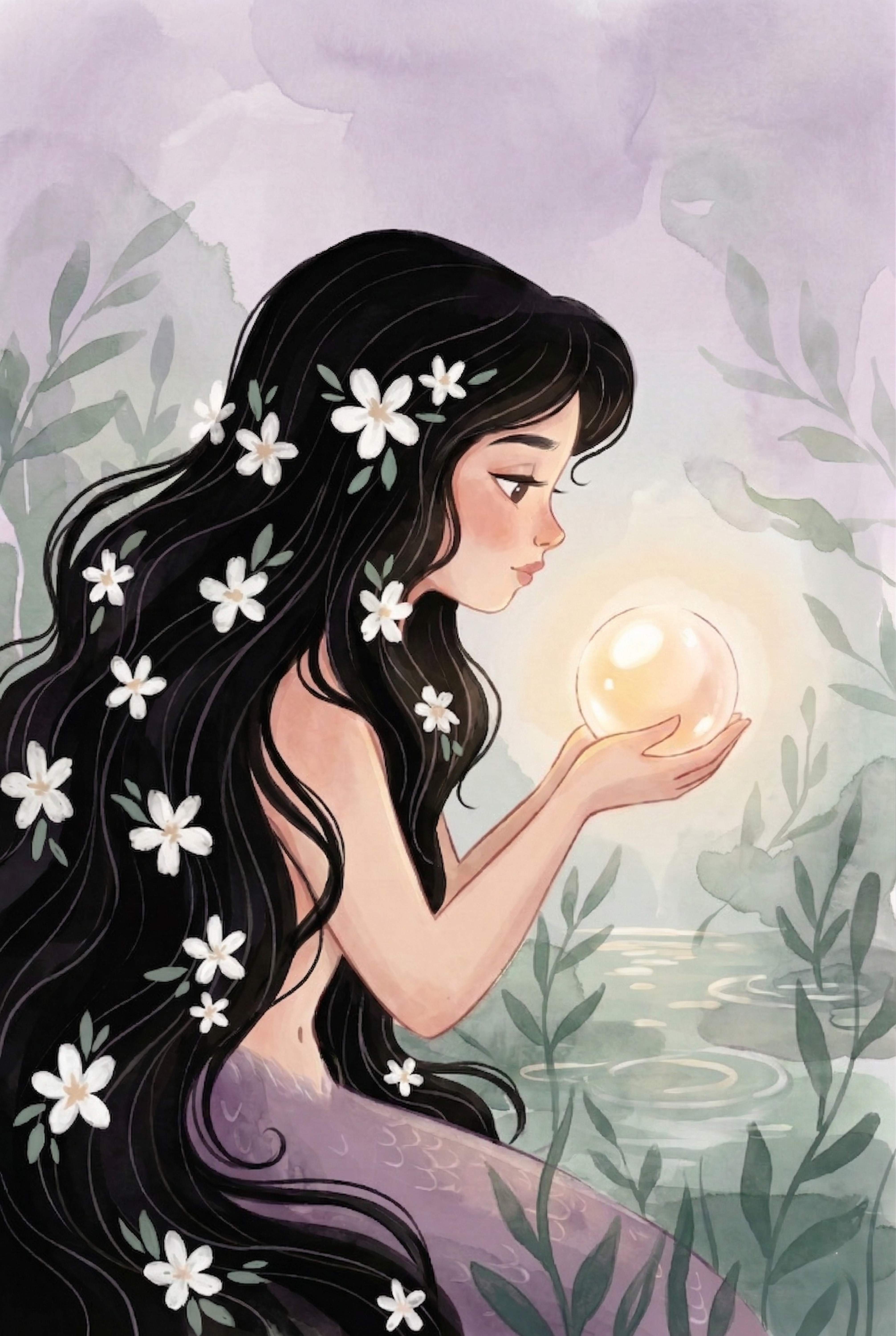 Glowing Pearl Hair Mermaid Wall Art - Luminous Pearl Mermaid