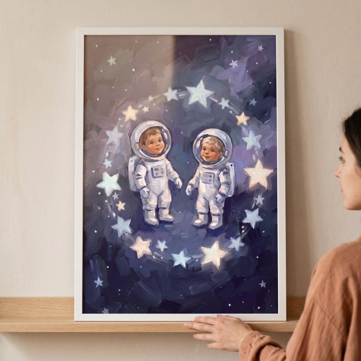 Glowing Star Baby Astronauts Wall Art - Tiny Star Voyagers