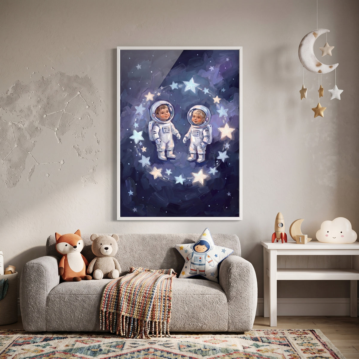 Glowing Star Baby Astronauts Wall Art - Tiny Star Voyagers