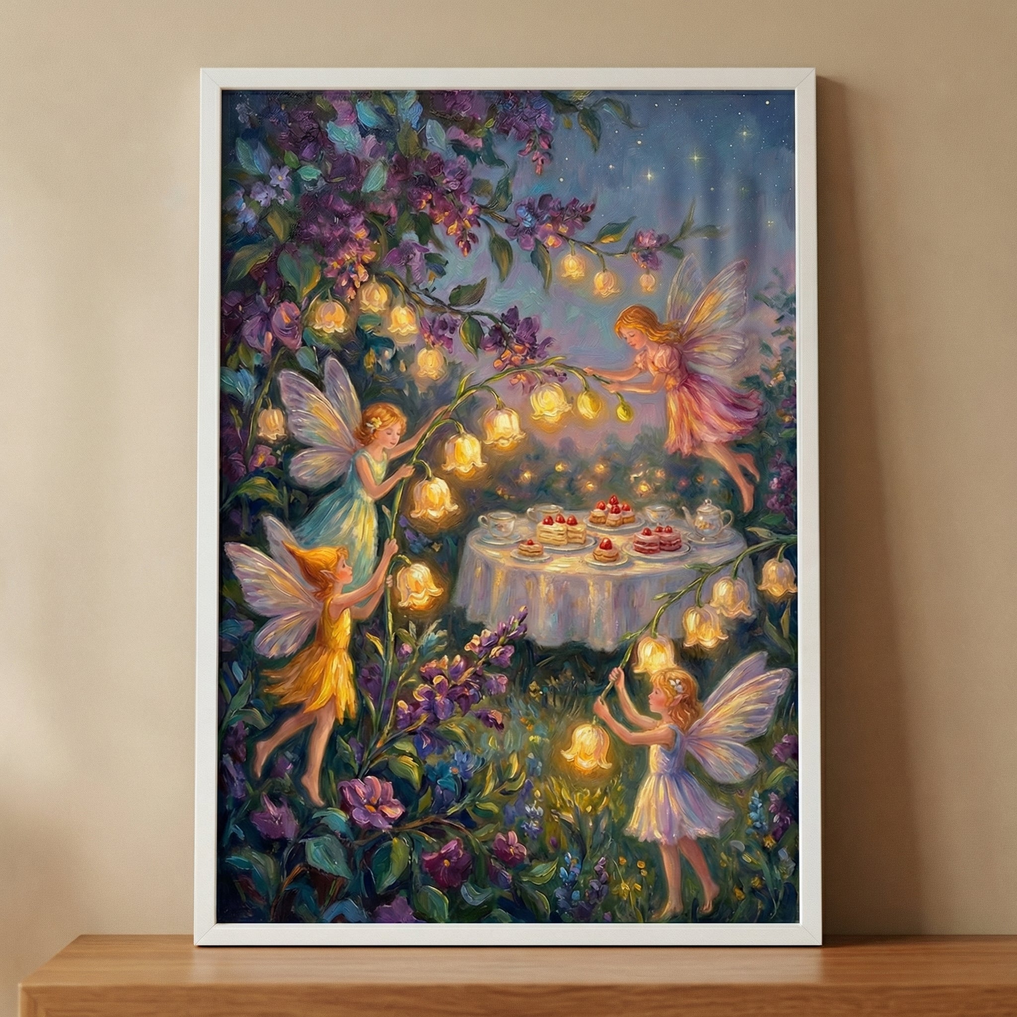 Glowing Tea Party Fairies Wall Art - Midnight Fairy Feast