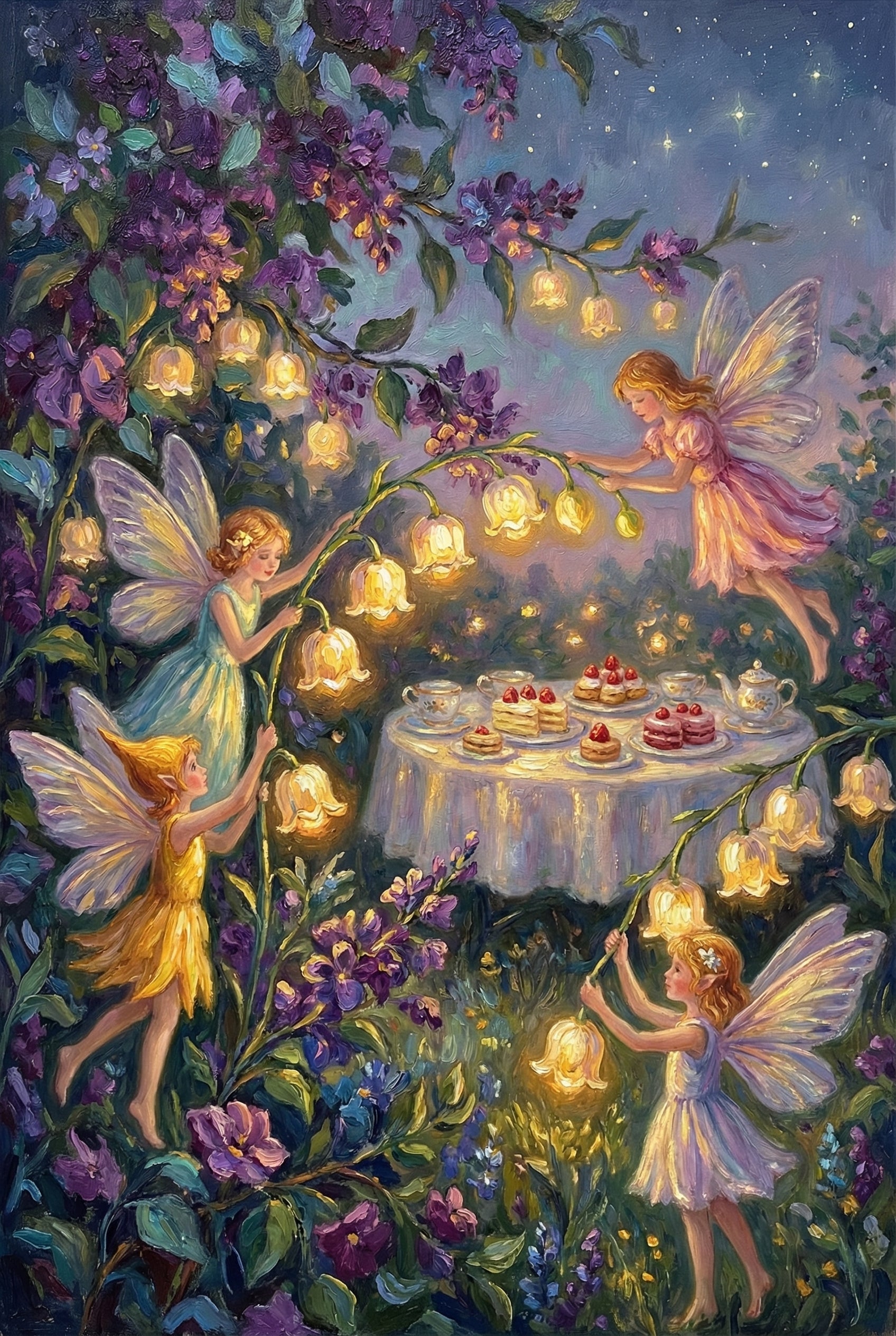 Glowing Tea Party Fairies Wall Art - Midnight Fairy Feast