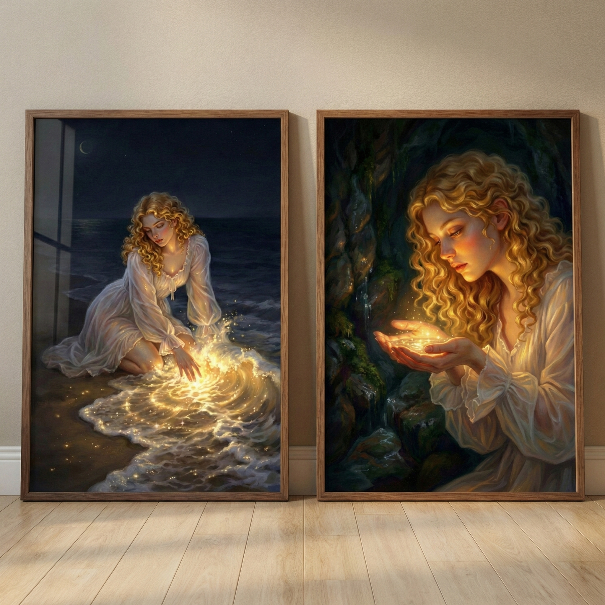 Glowing Woman Artwork Set of 2 - Luminous Sea Magic