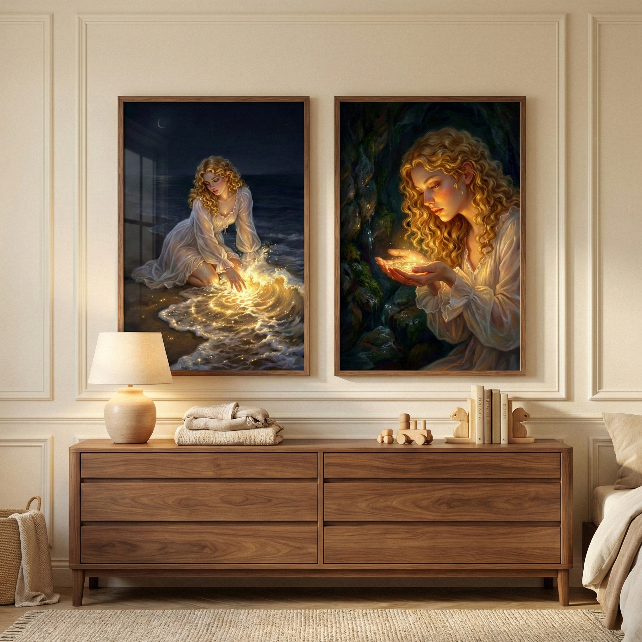 Glowing Woman Artwork Set of 2 - Luminous Sea Magic