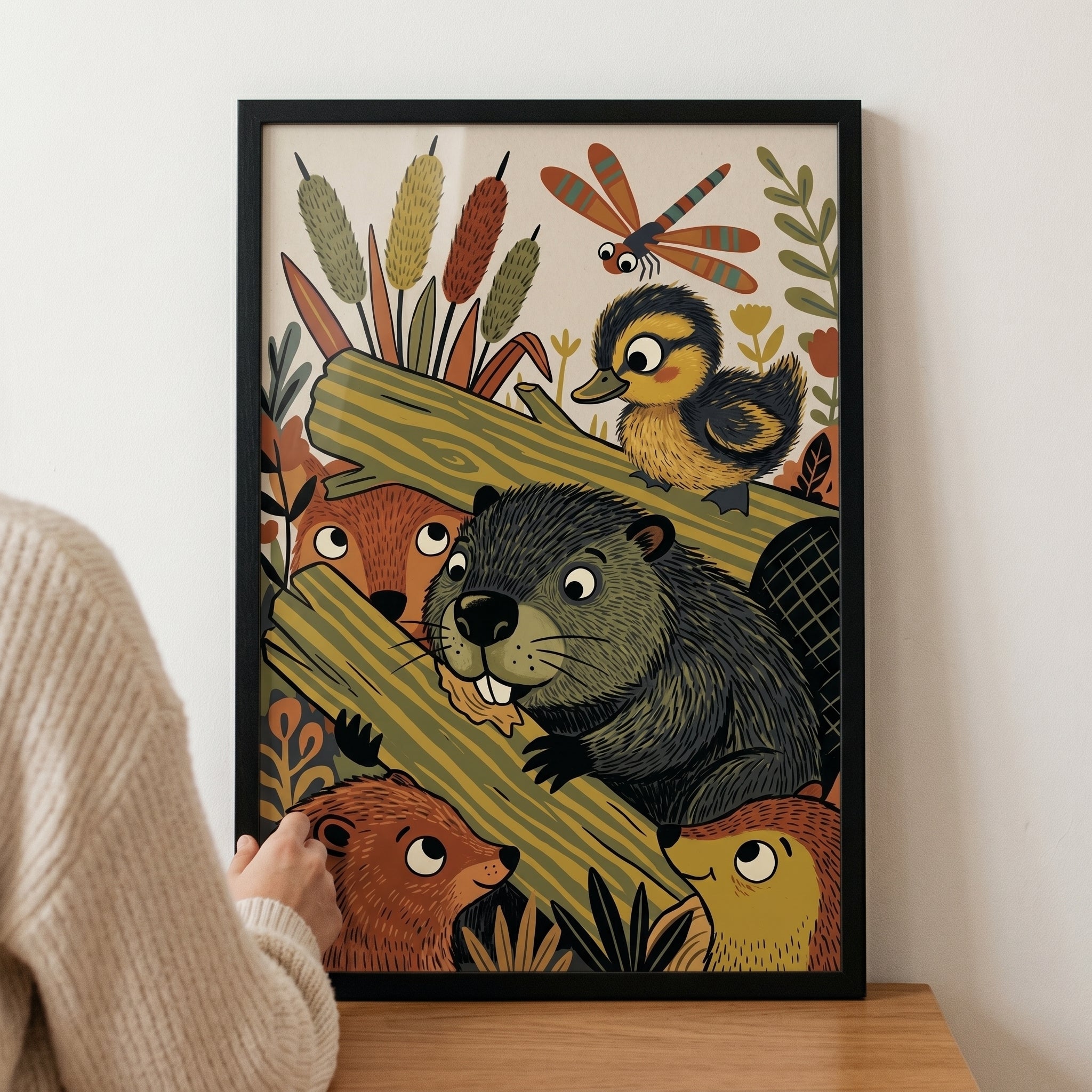 Gnawing Log Woodland Beaver Animals Wall Art - Forest Friends Gathering