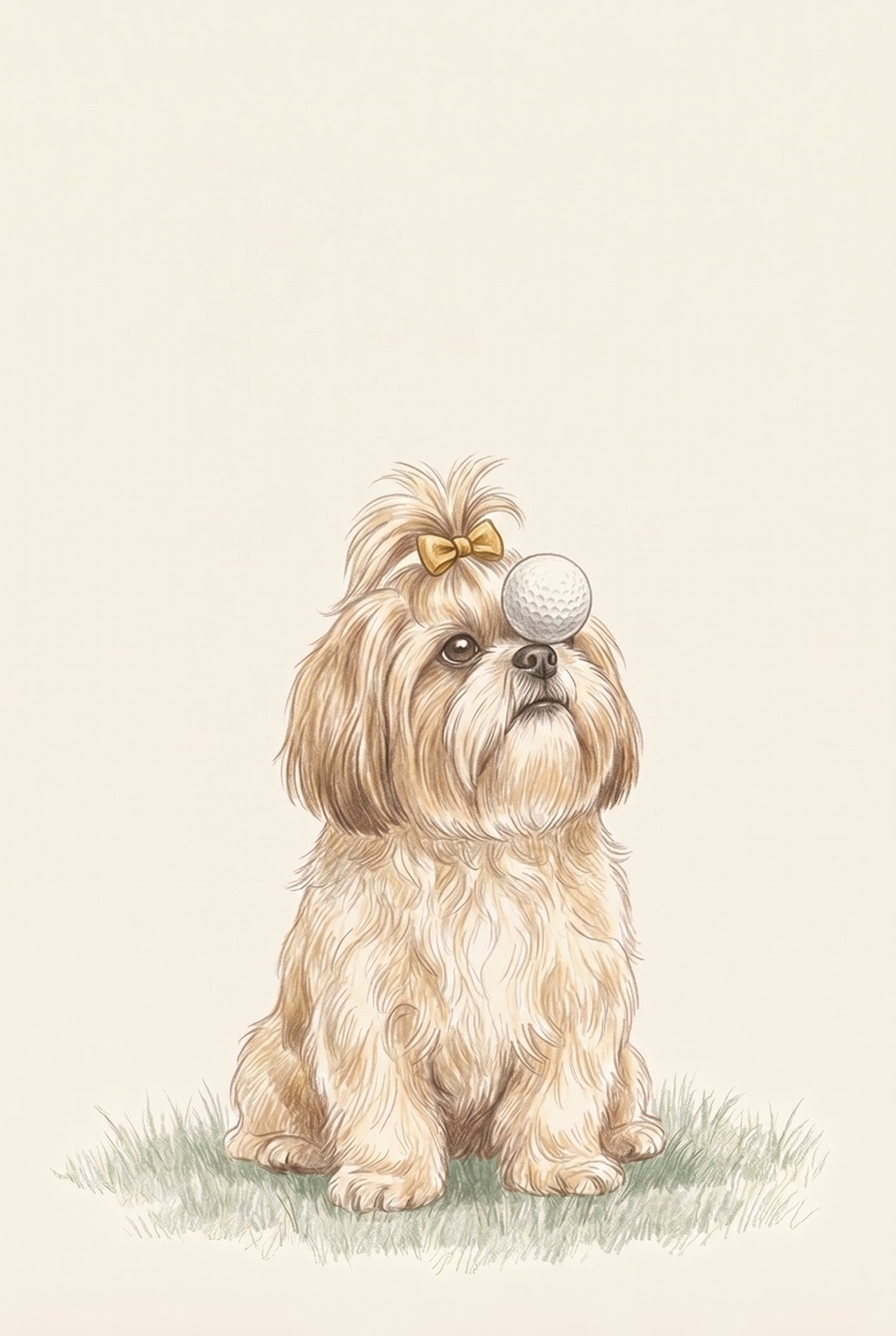 Gold Bow Shih Tzu Dog Wall Art - Golfing Puppy Pro