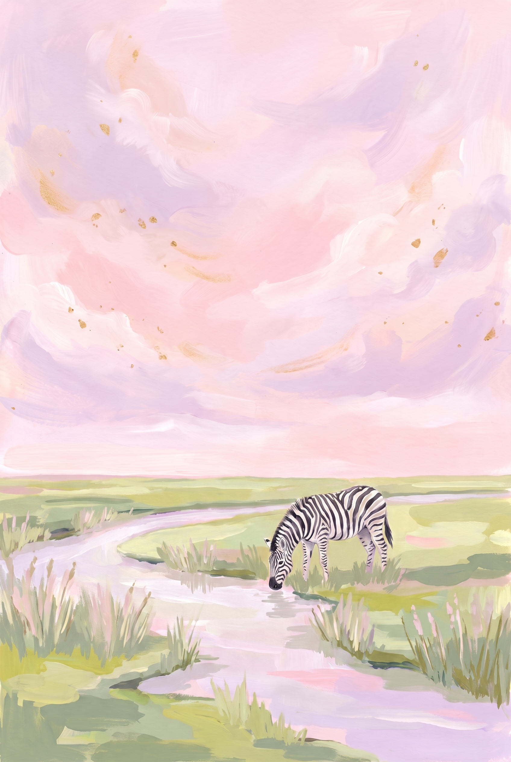 Gold Flecked Sky Zebra Animal Wall Art - Pink Savanna Sip