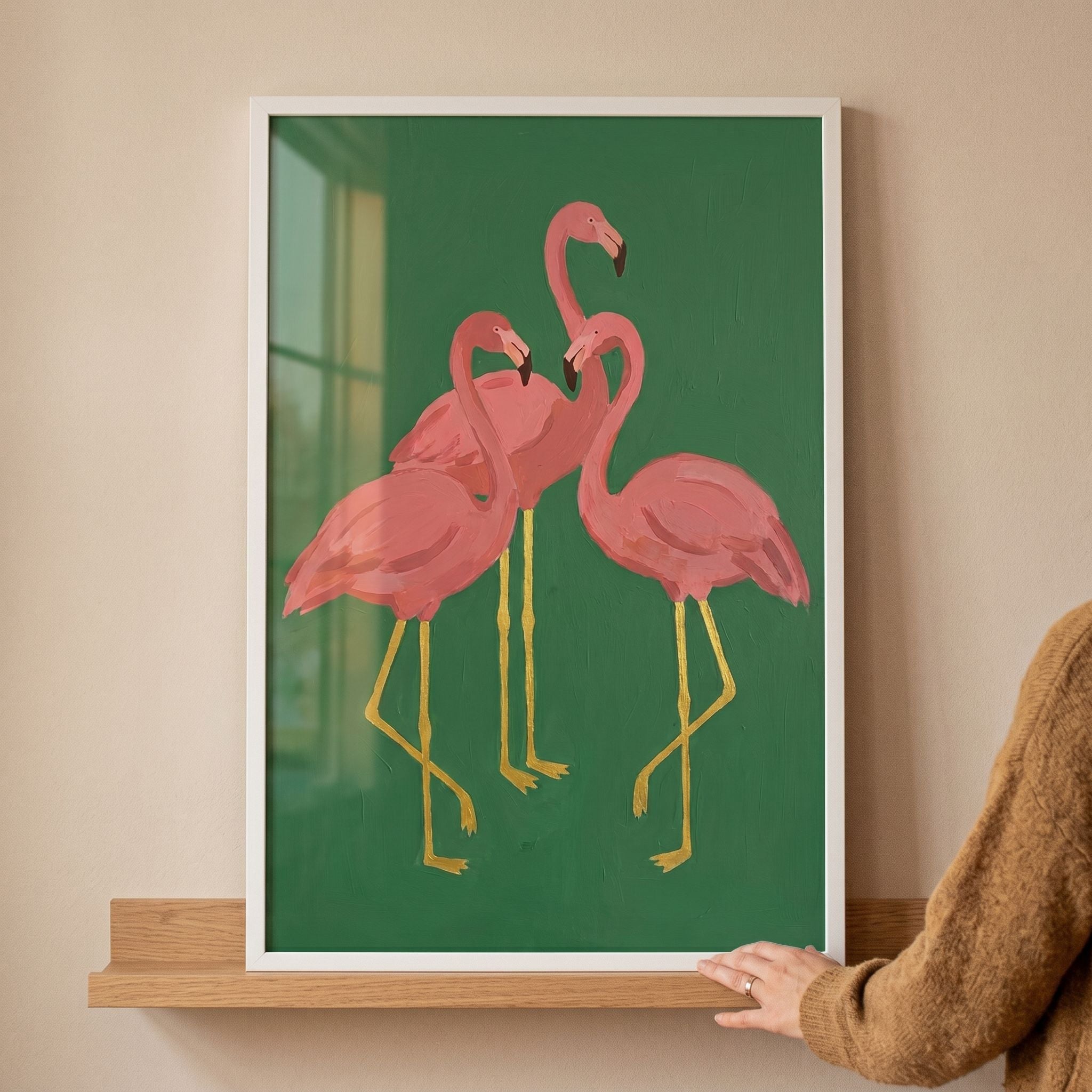 Gold Leg Pink Flamingo Wall Art - Vibrant Flamingo Trio