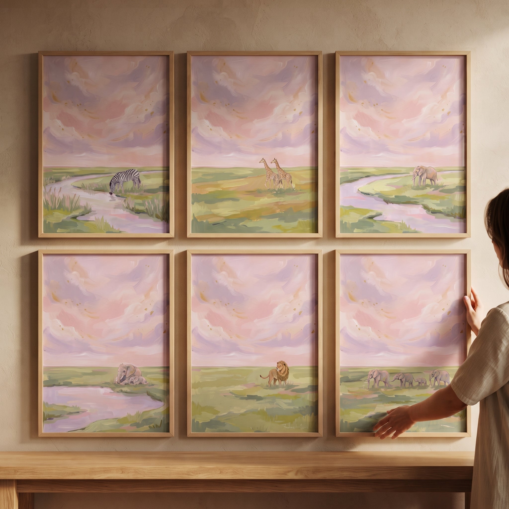 Gold Shimmer Safari Animals Wall Art Set of 6 - Wild Horizon Views