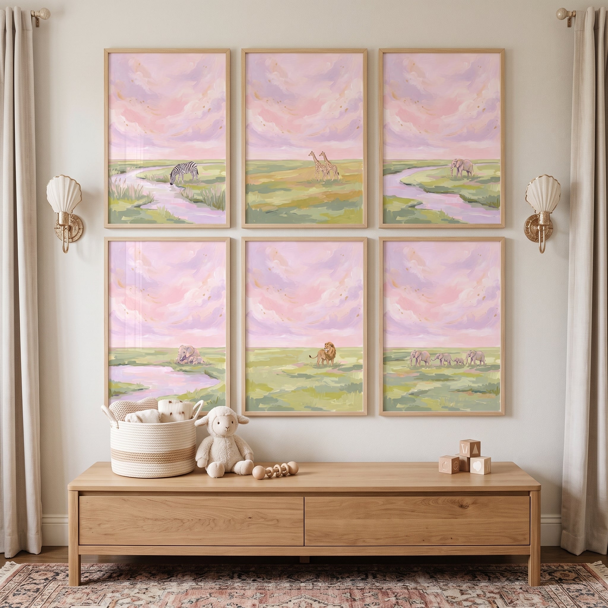 Gold Shimmer Safari Animals Wall Art Set of 6 - Wild Horizon Views