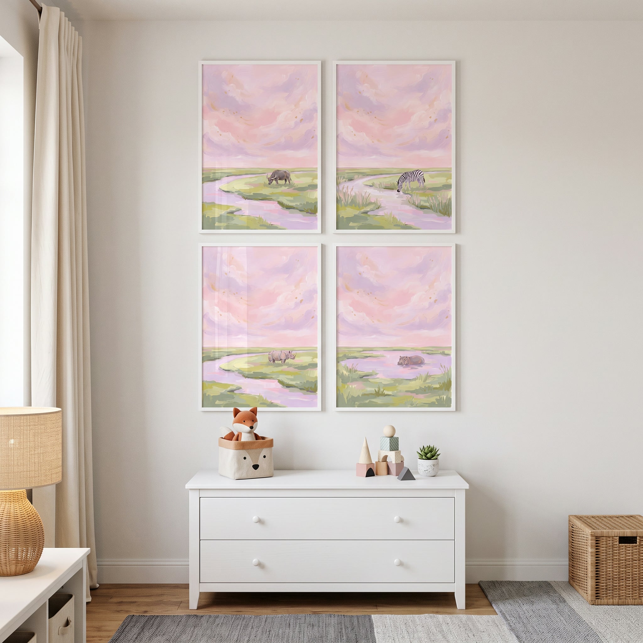 Gold Speckled Savanna Animals Wall Art Set of 4 - Pink Horizon Wildlife