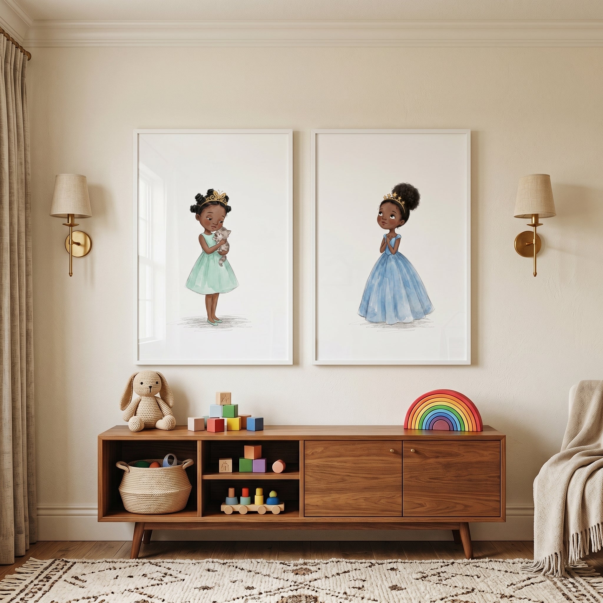 Golden Crown Princess Wall Art Set of 2 - Royal Dreamer Girls