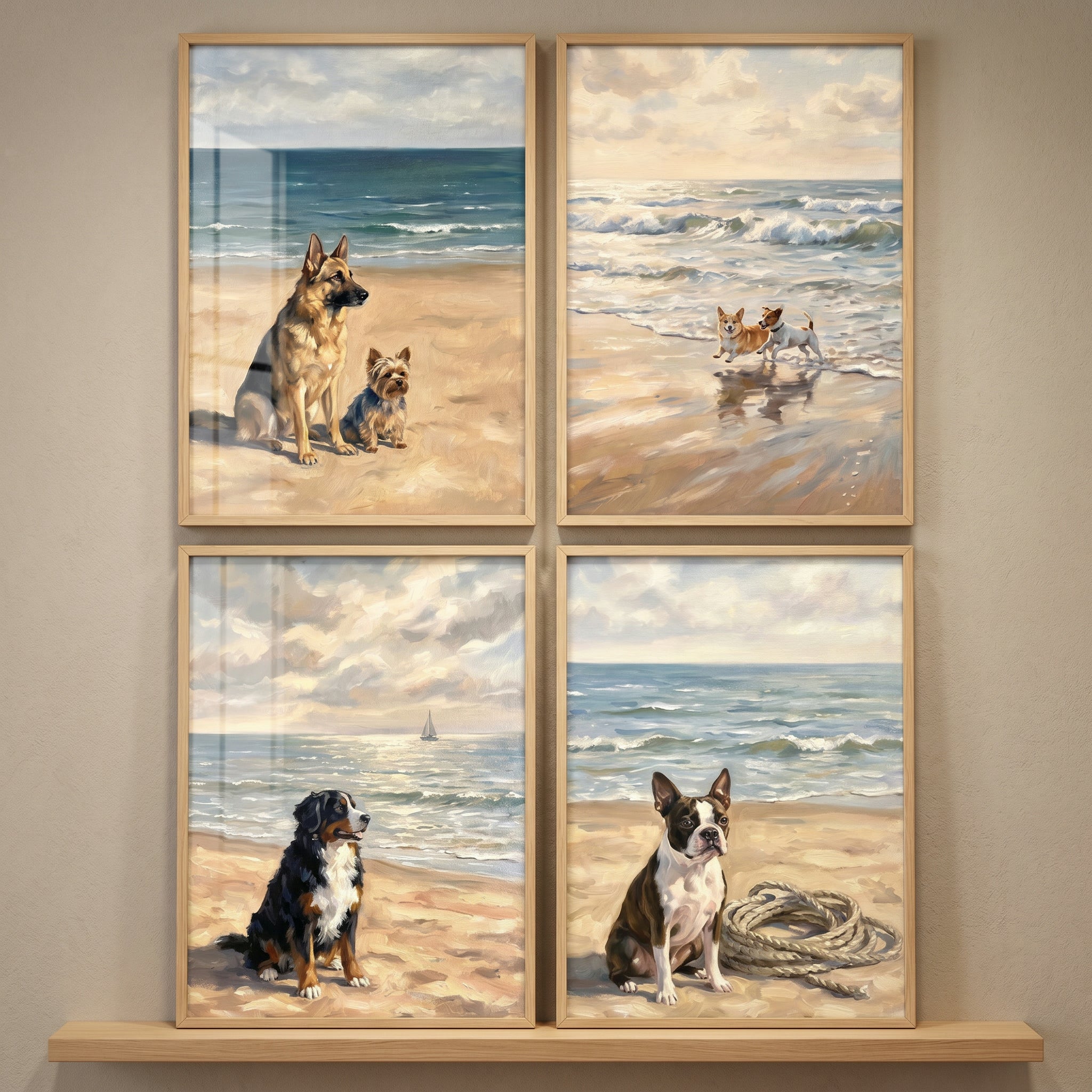 Golden Hour Beach Dogs Wall Art Set of 4 - Seaside Pups