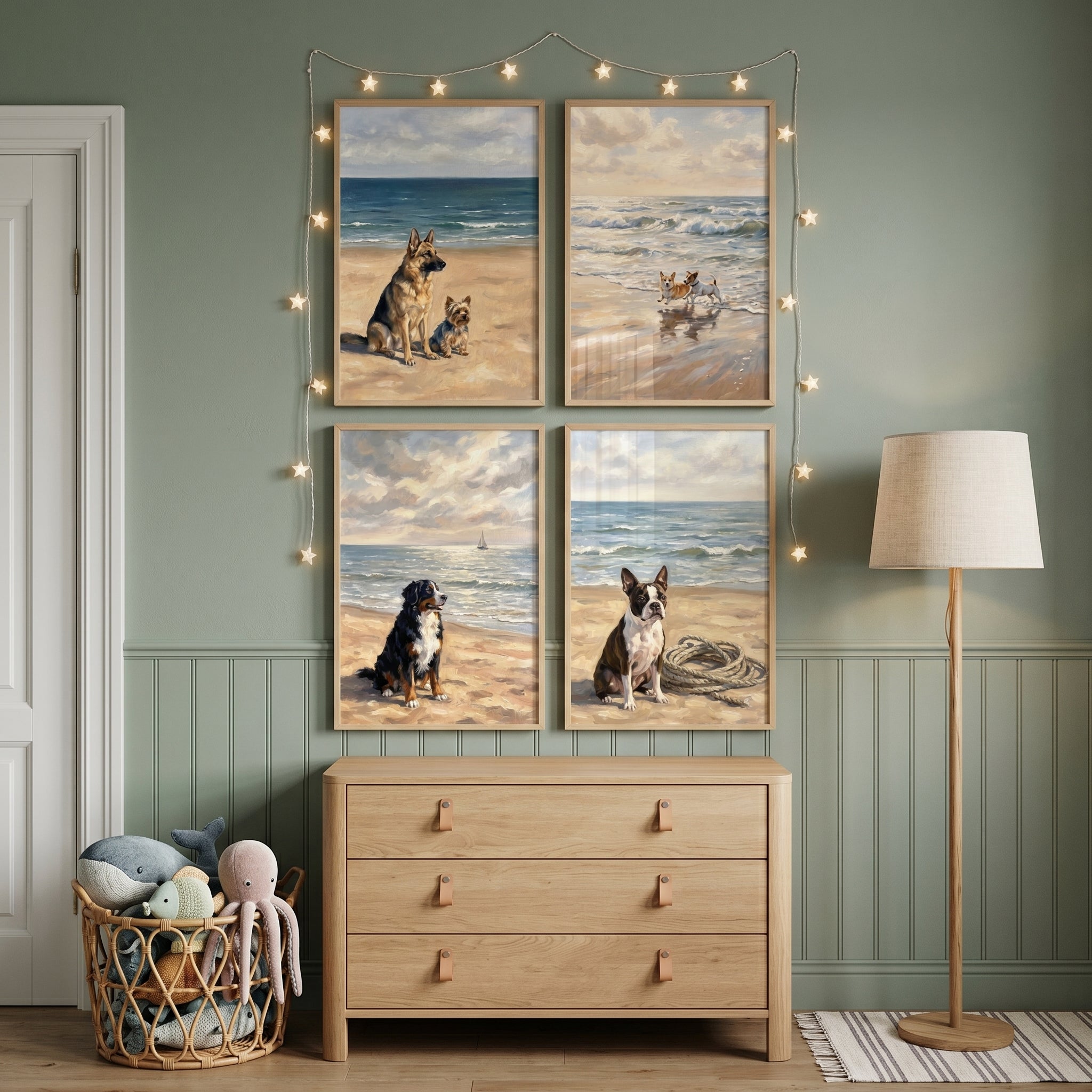 Golden Hour Beach Dogs Wall Art Set of 4 - Seaside Pups