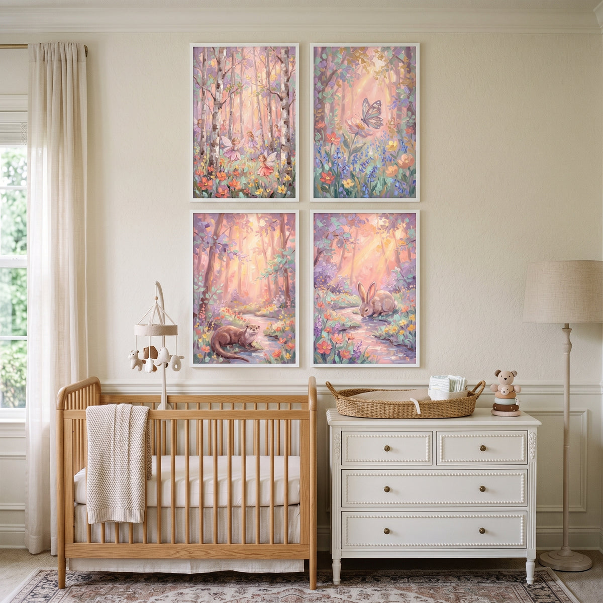 Golden Hour Enchanted Woodland Wall Art Set of 4 - Enchanted Forest Magic