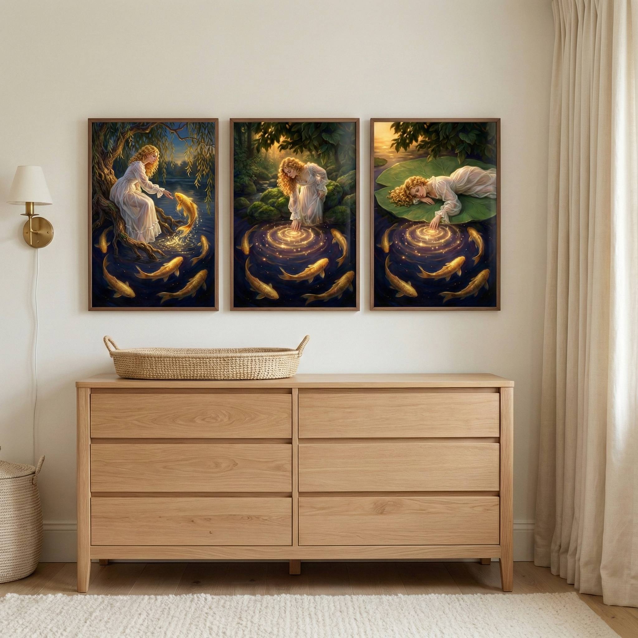 Golden Koi Playroom Wall Art Set of 3 - Golden Fish Whispers