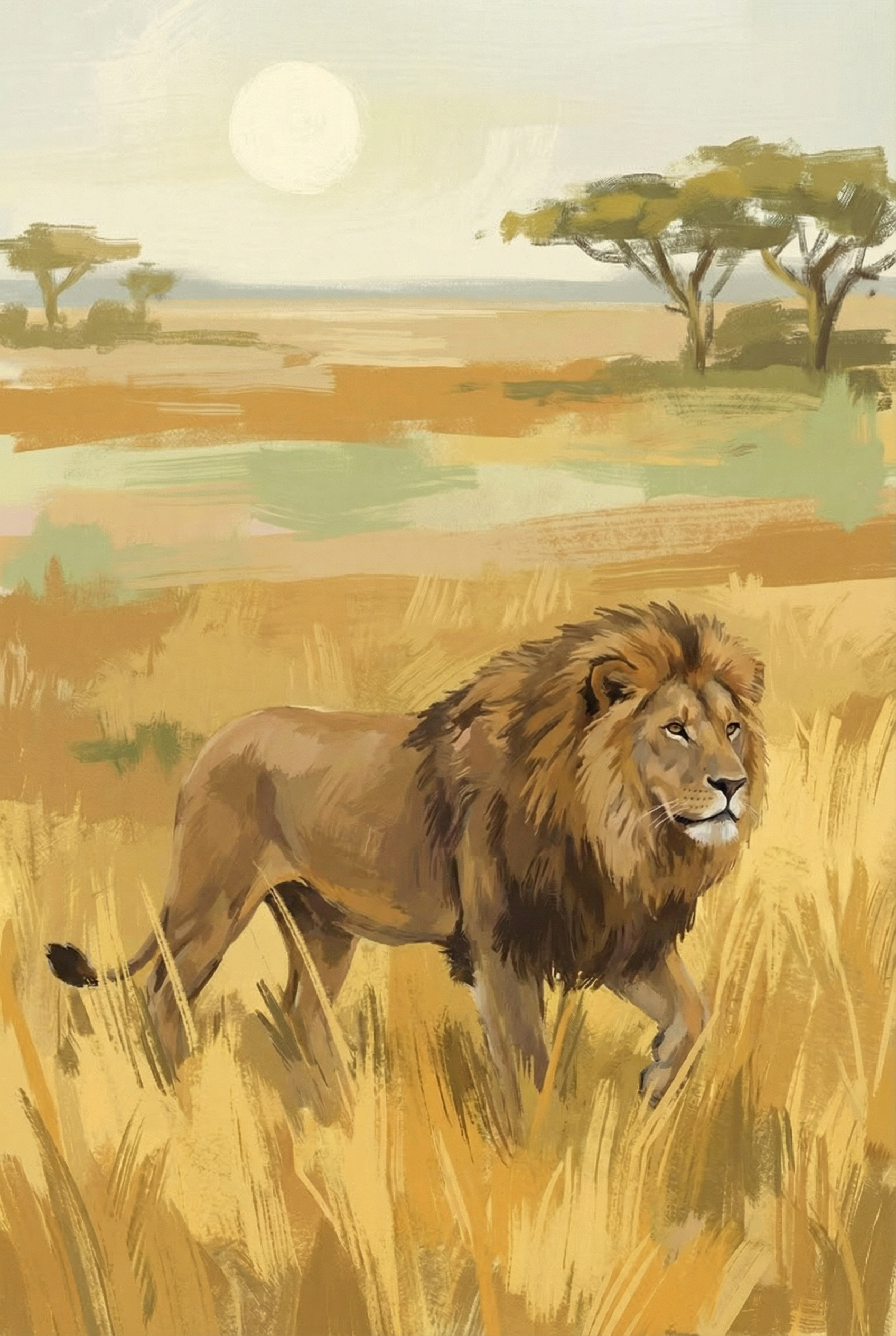 Golden Mane Savanna Lion Wall Art - Golden Savanna King