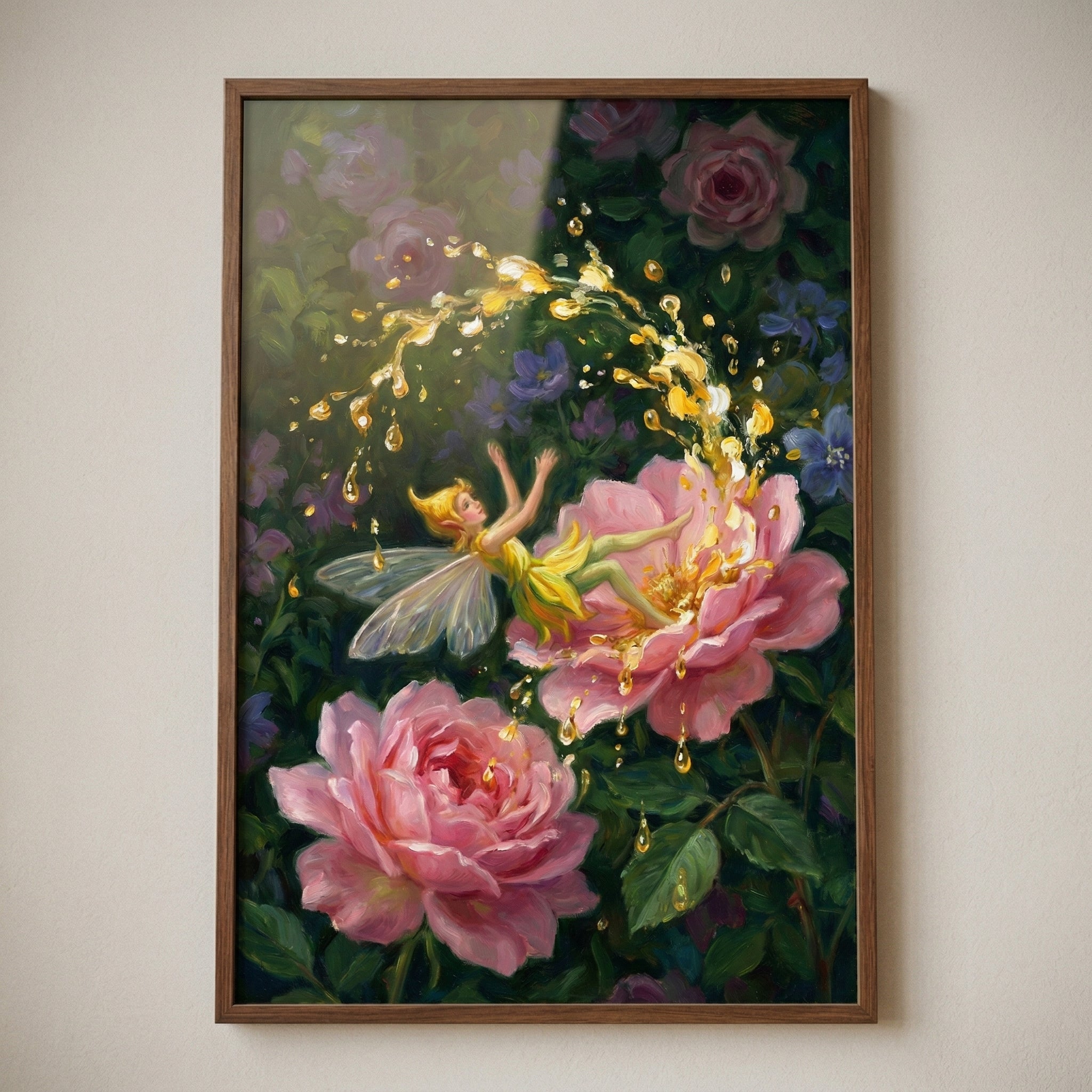 Golden Nectar Splash Fairy Wall Art - Golden Nectar Splash
