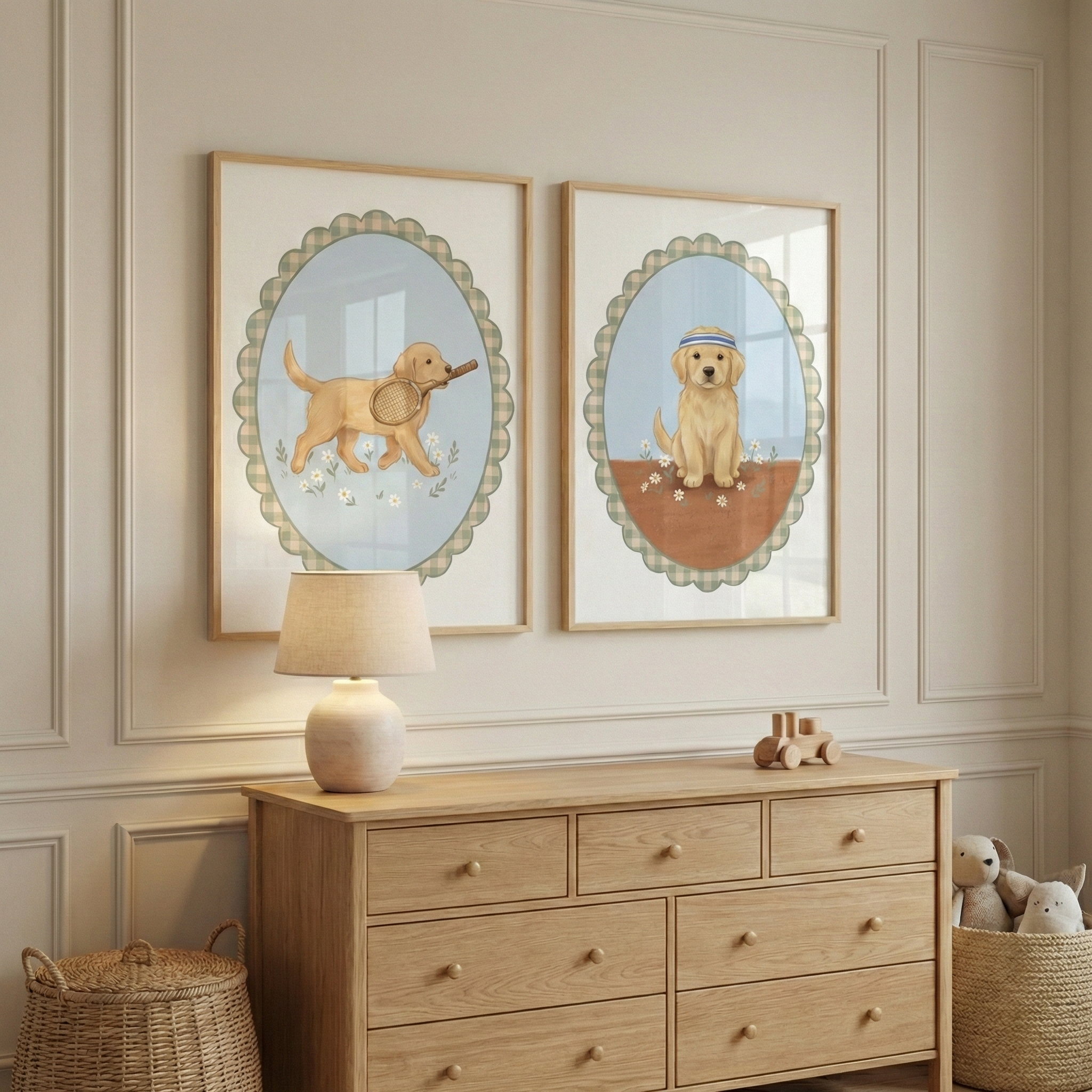 Golden Retriever Puppy Wall Art Set of 2 - Playful Athlete Pups