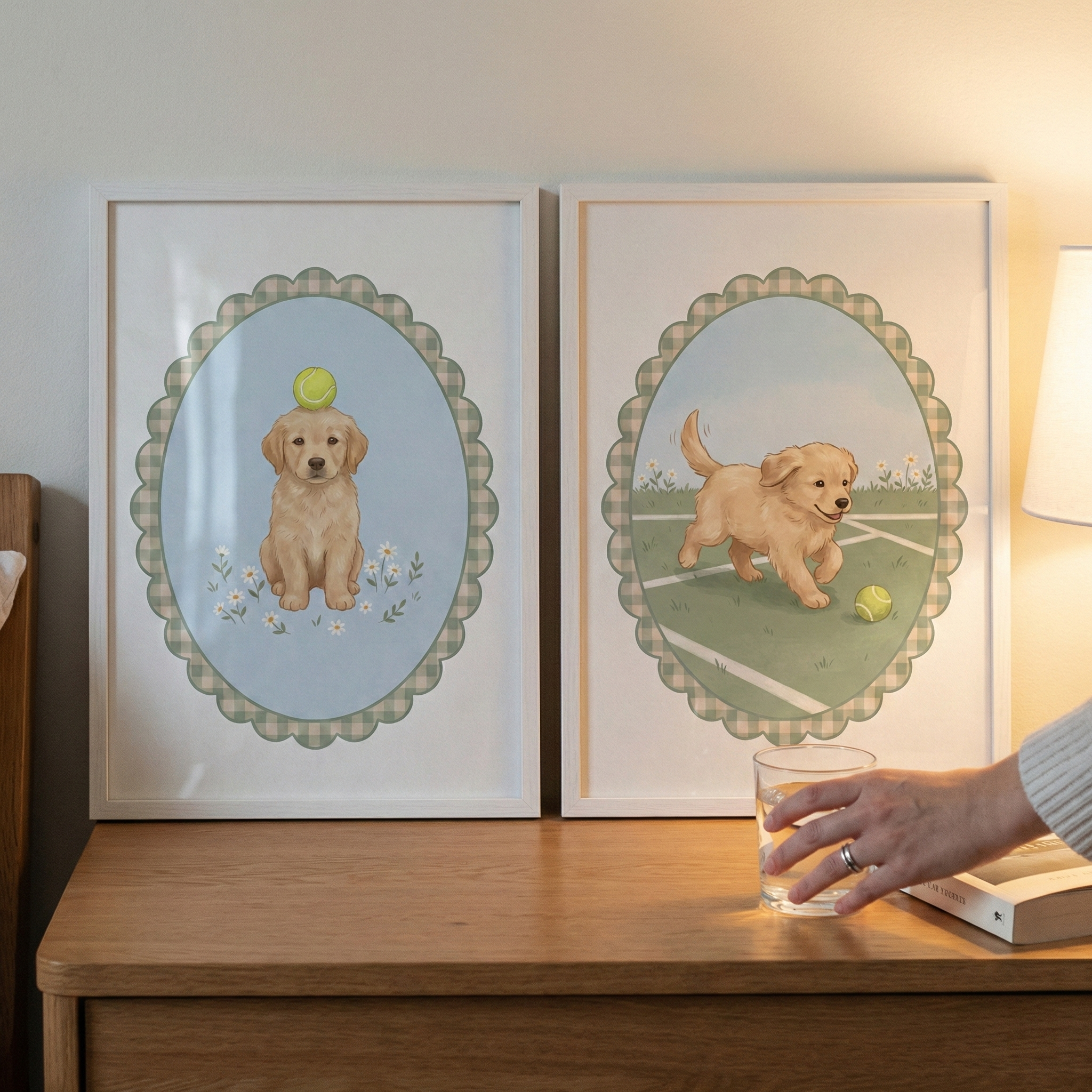 Golden Retriever Wall Art Set of 2 - Golden Playful Pup
