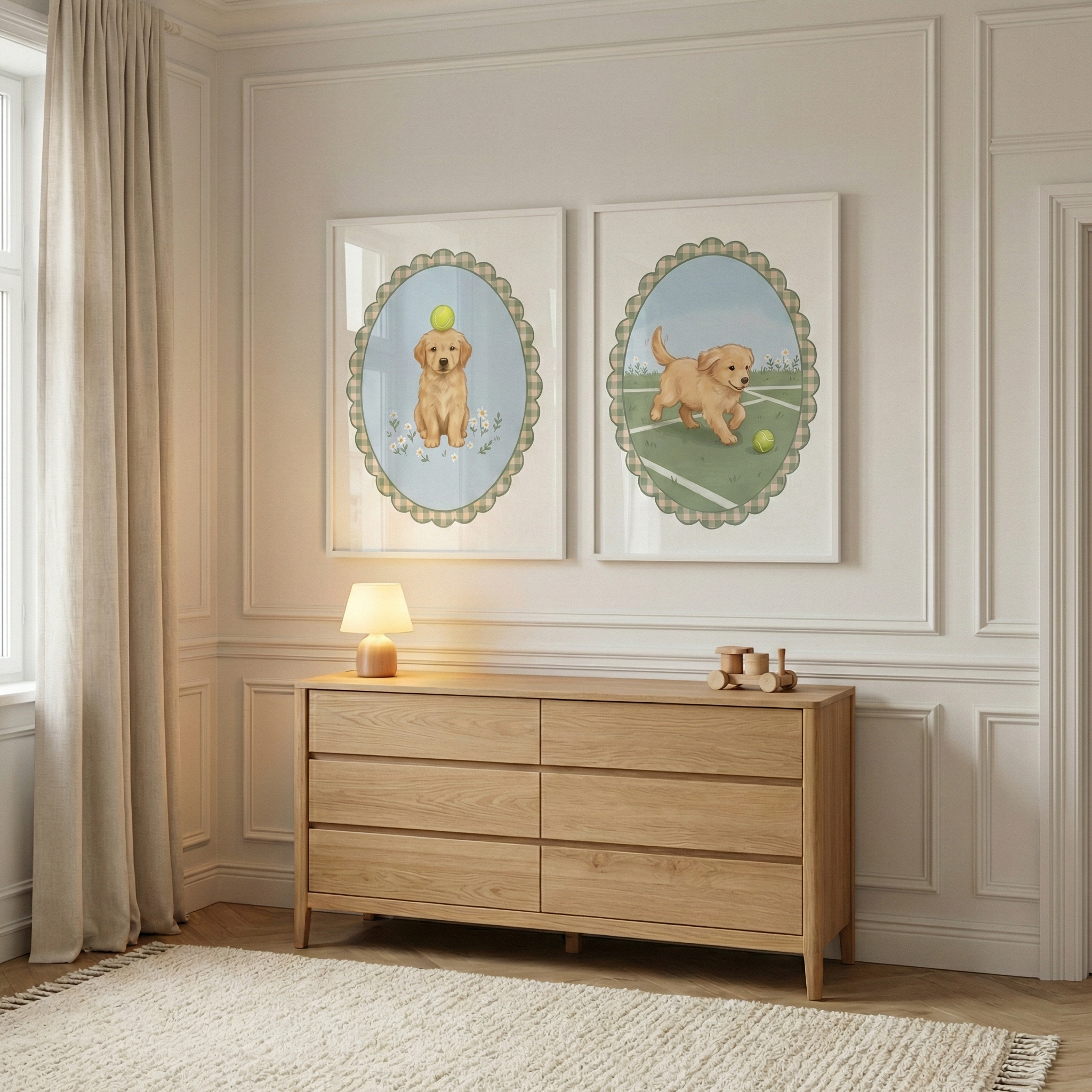 Golden Retriever Wall Art Set of 2 - Golden Playful Pup