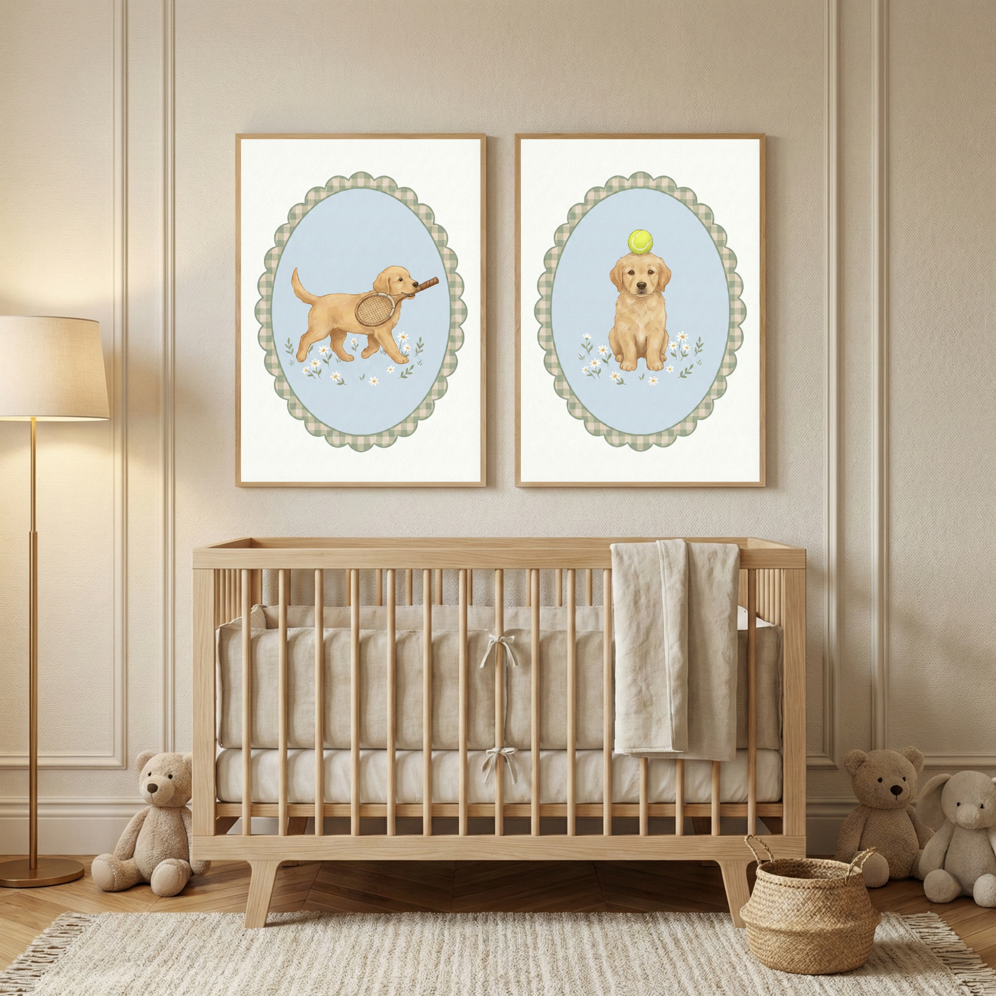 Golden Retriever Wall Art Set of 2 - Sporty Golden Pups