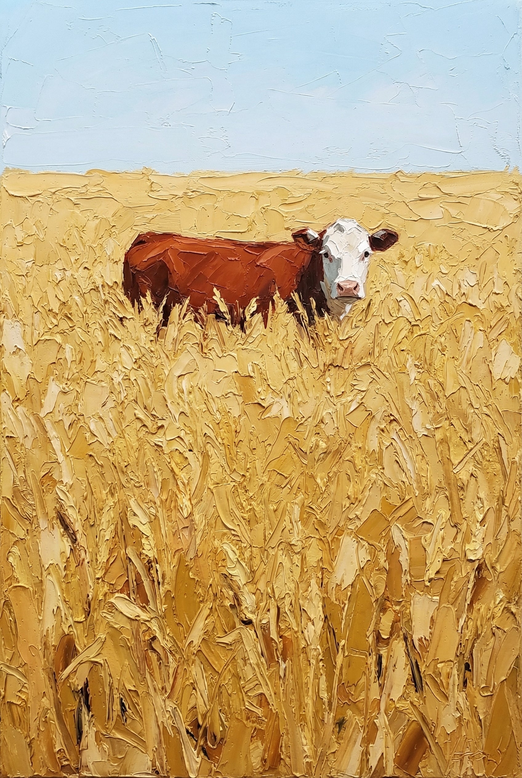 Cow In Golden Wheat Field Wall Art - Golden Wheat Cow