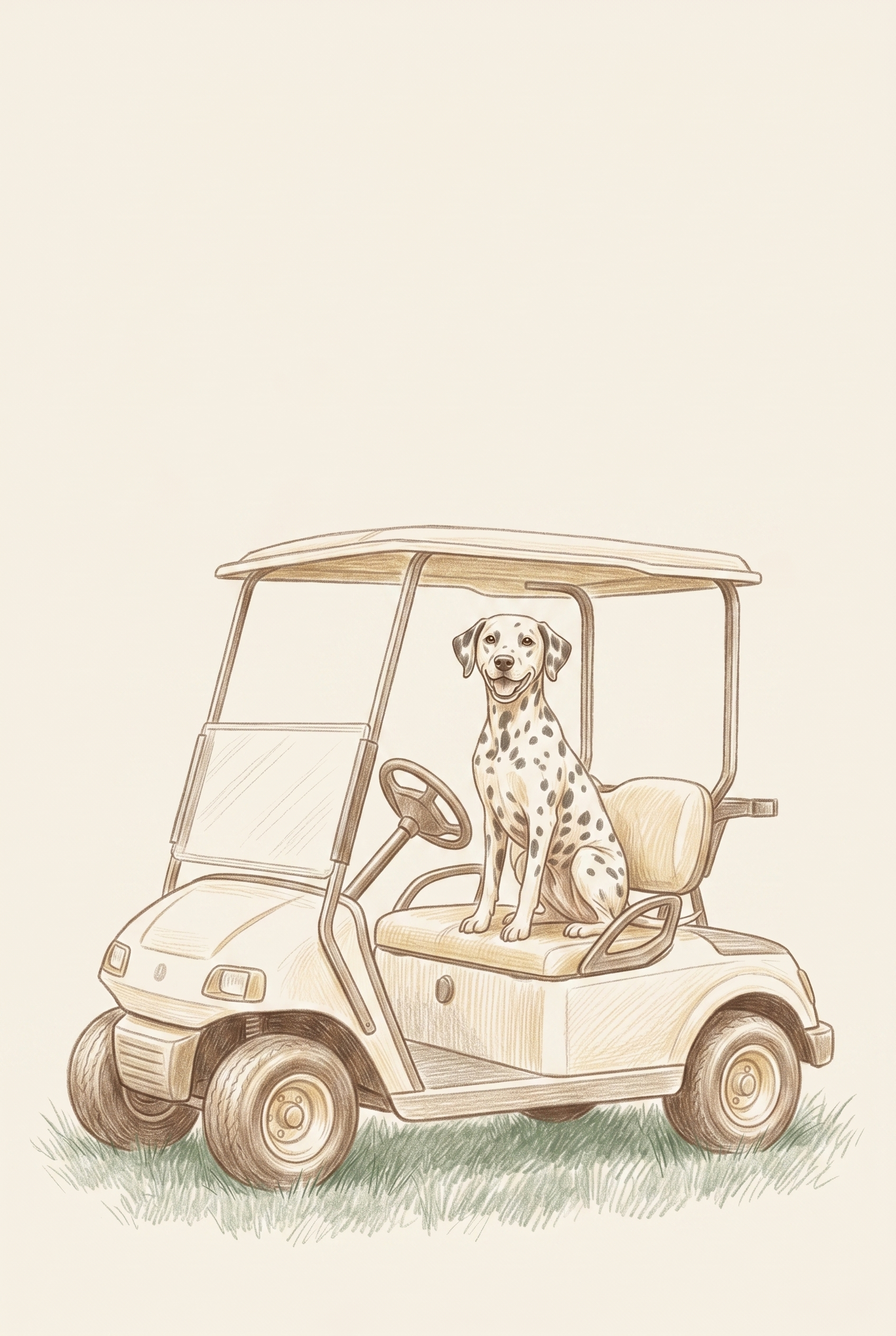 Golf Cart Sitting Dalmatian Dog Wall Art - Spotted Cart Driver