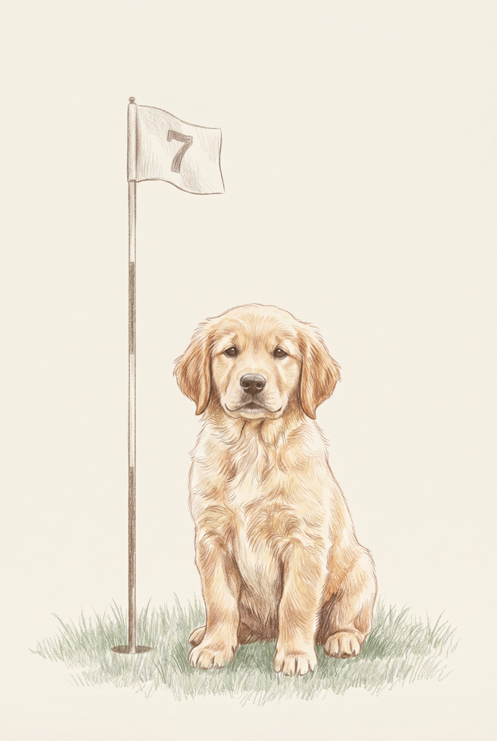Golf Flag Golden Retriever Dog Wall Art - Lucky Seven Pup