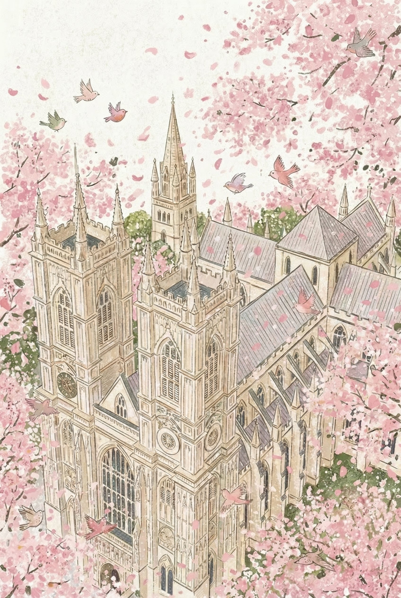 Gothic Cathedral Architecture Wall Art - Cherry Blossom Cathedral