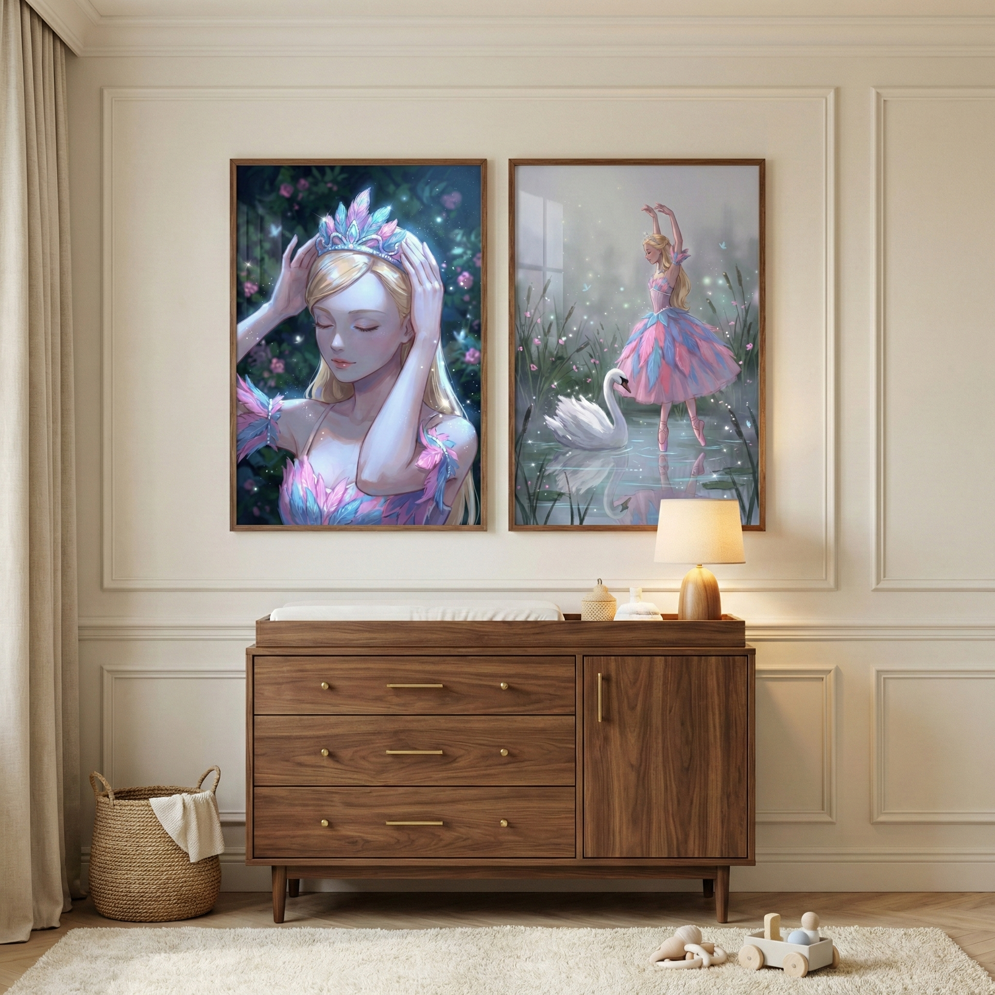 Graceful Ballerina Art Set of 2 - Feathered Ballet Grace