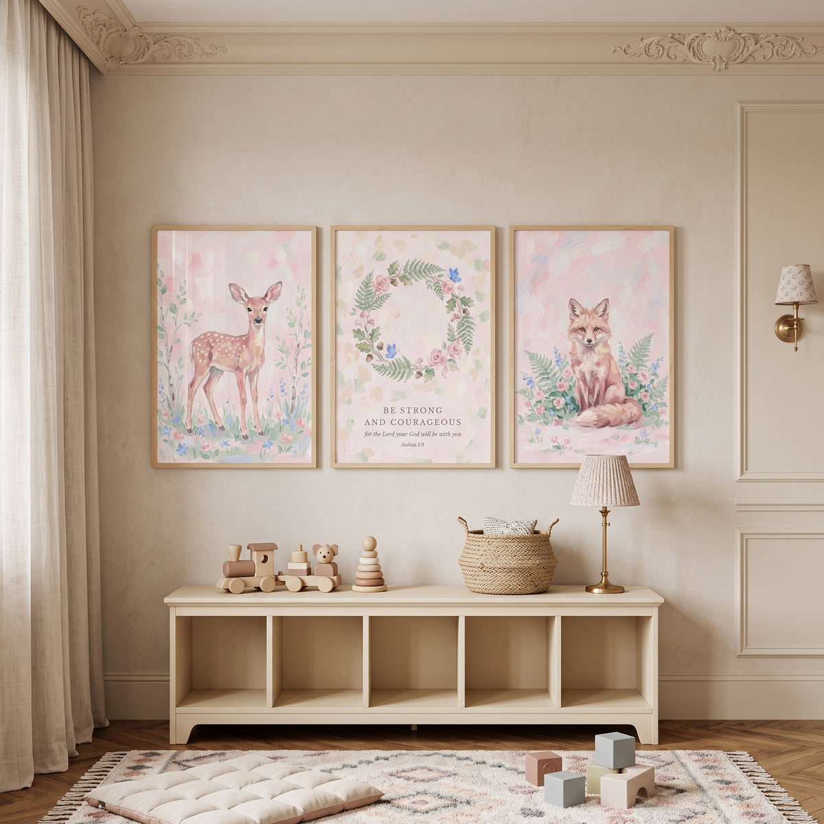 Grandmillennial Blush Woodland Nature Wall Art Set of 3 - Woodland Faith Trio