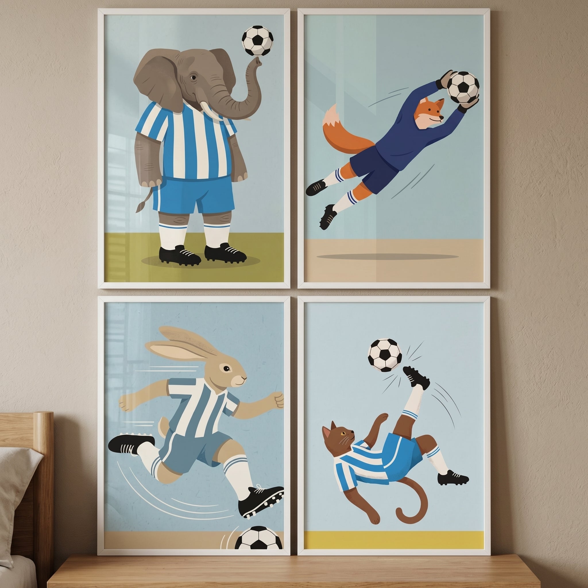 Graphic Sports Soccer Animal Wall Art Set of 4 - Animal Goal Squad
