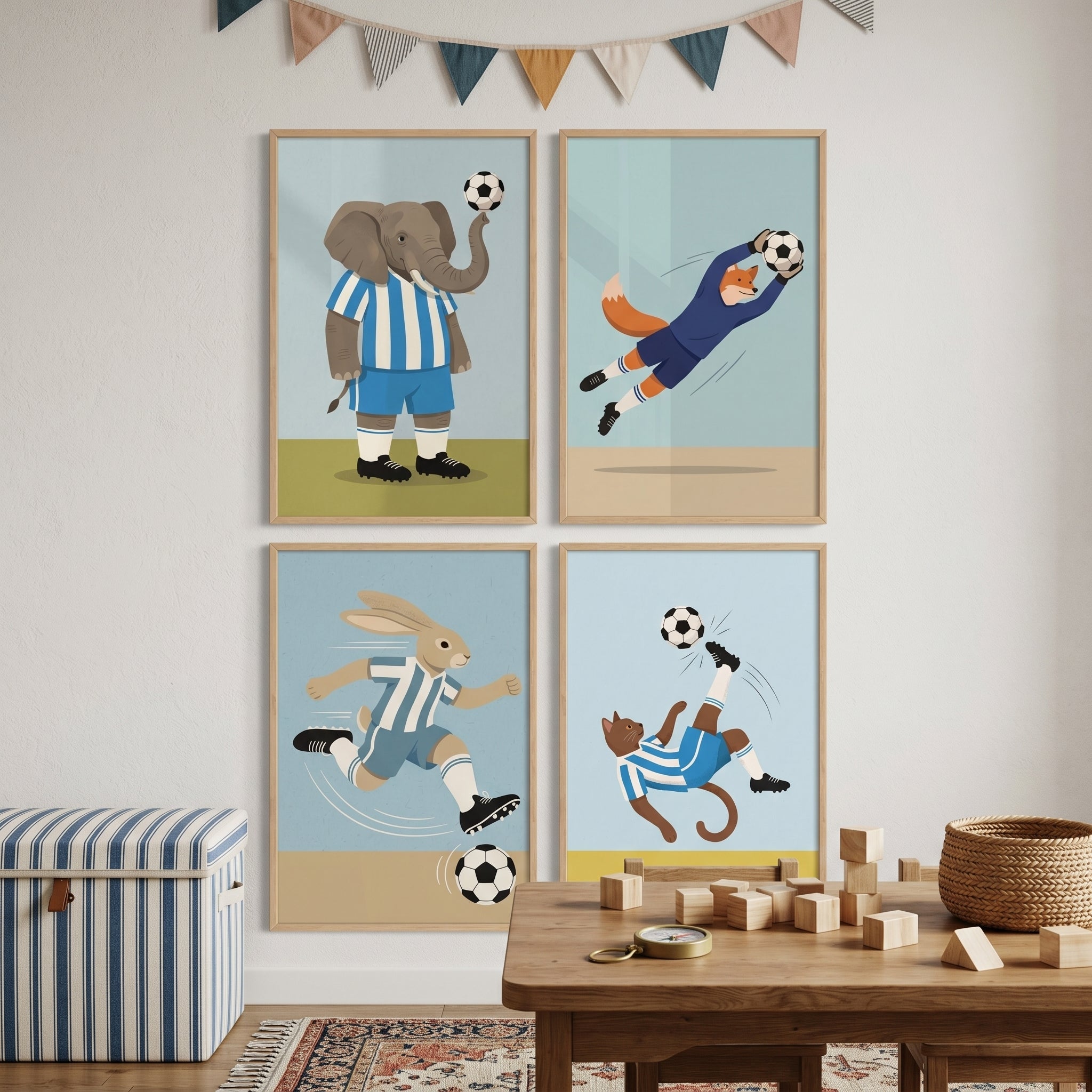 Graphic Sports Soccer Animal Wall Art Set of 4 - Animal Goal Squad