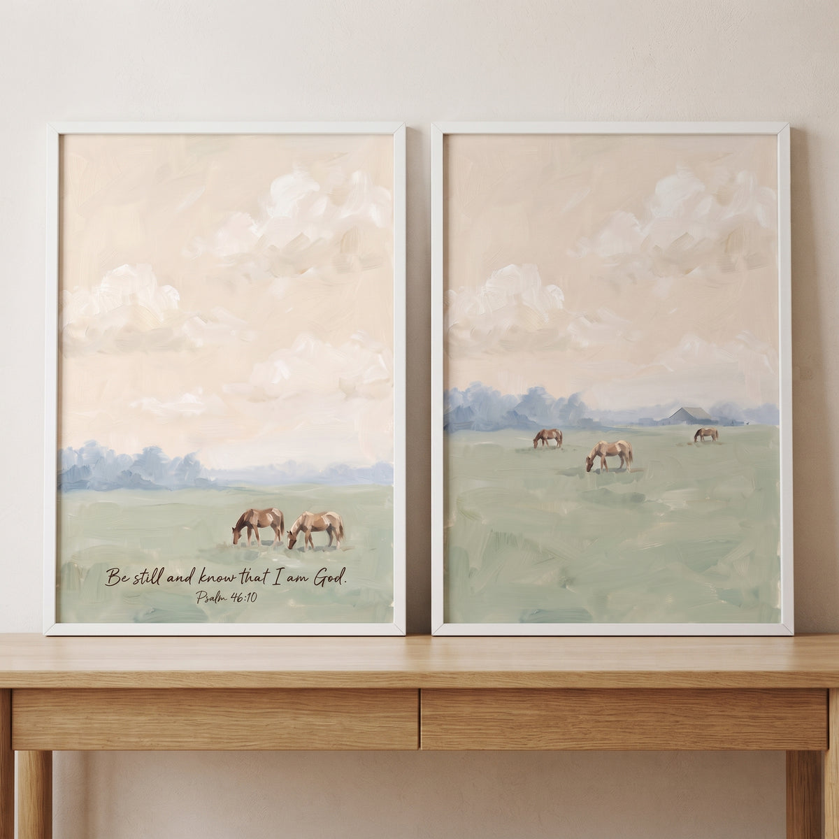 Grazing Brown Pasture Horse Wall Art Set of 2 - Stillness And Grace