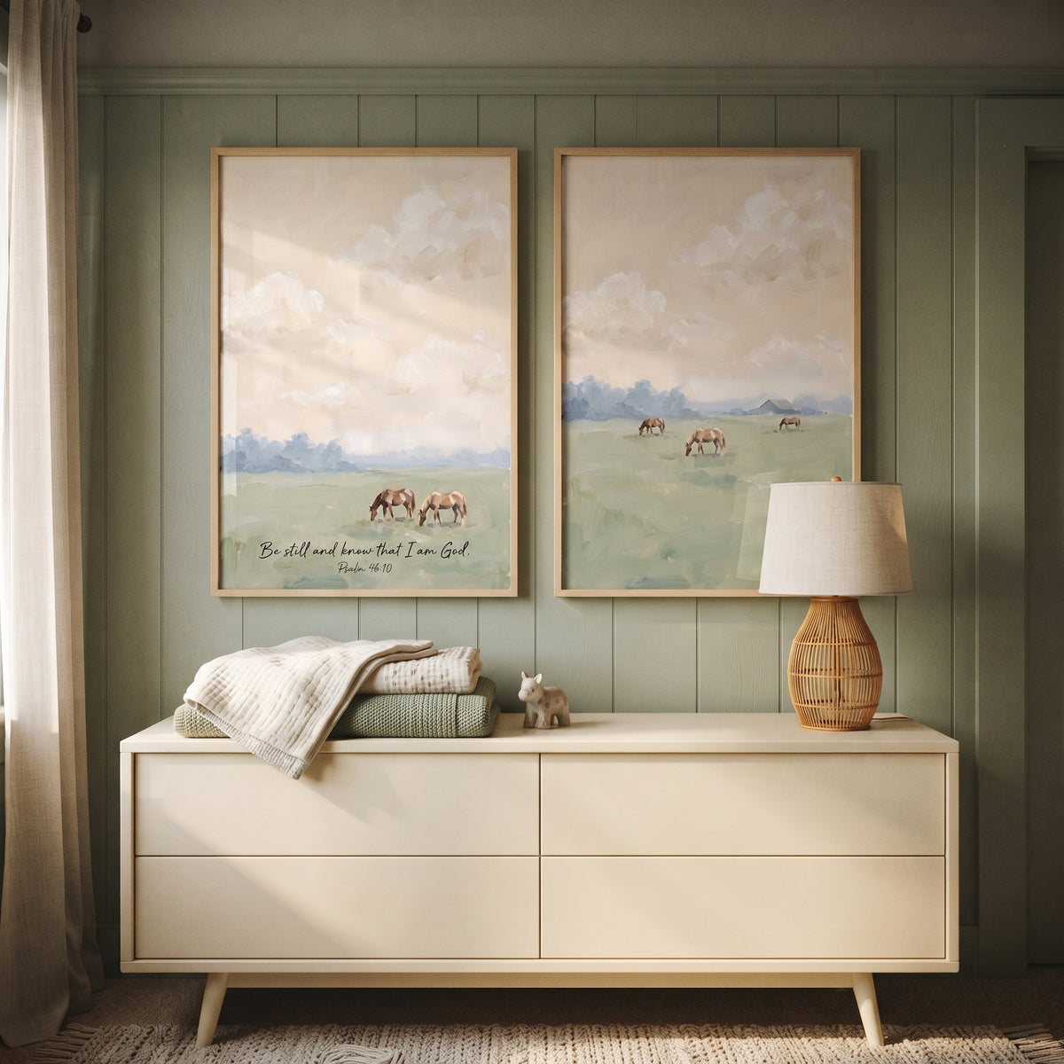 Grazing Brown Pasture Horse Wall Art Set of 2 - Stillness And Grace